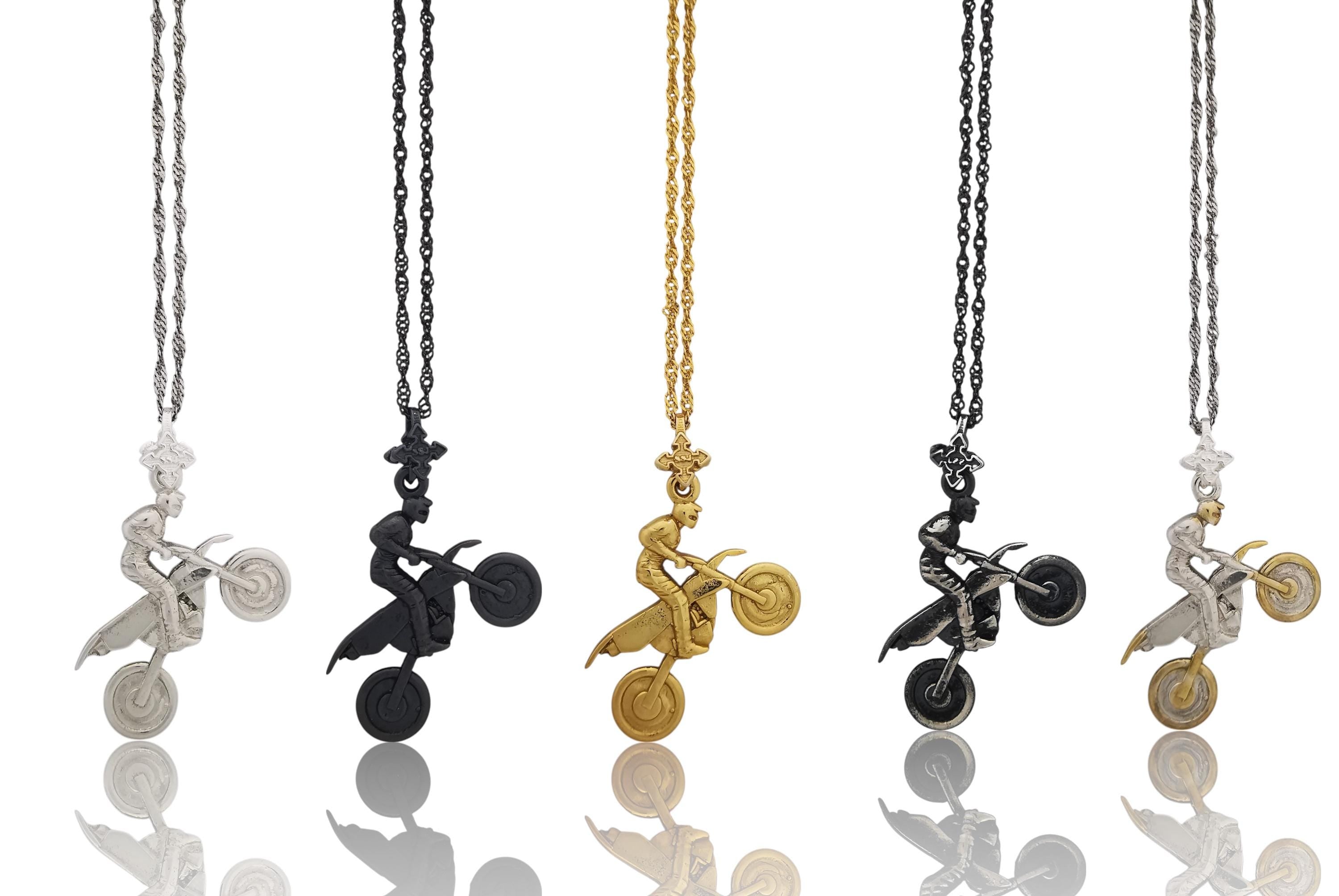 Motocross Jewelry for Men – Classic 925 Silver Sports Pendant – Gift for MX Riders, Racers, or Motorsport Fans Necklace
