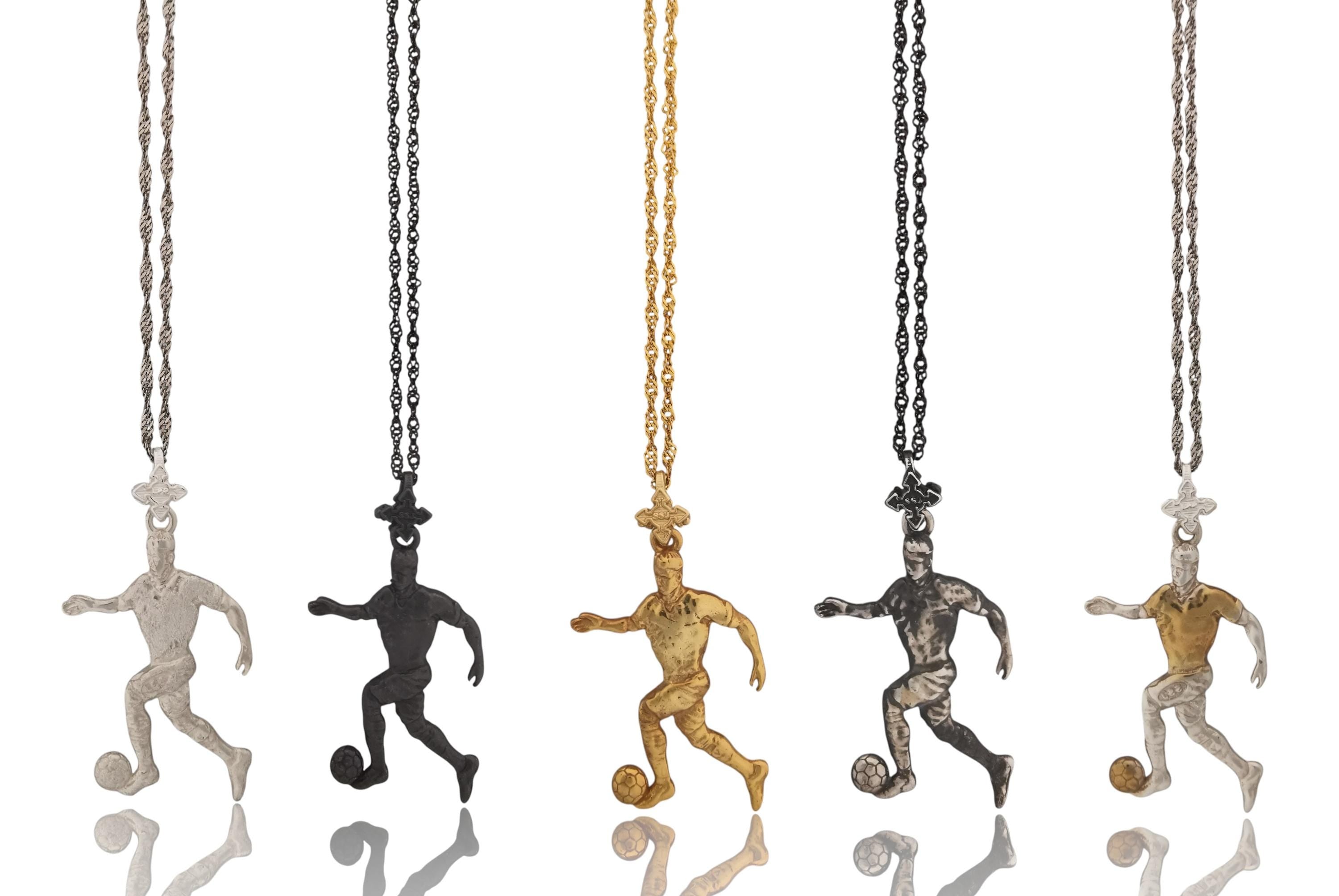 Football (Soccer) Pendant for Men – Oxidized Black 925 Silver Jewelry Gift – Handcrafted Sports Charm for Players, Coaches & Fans – Necklace