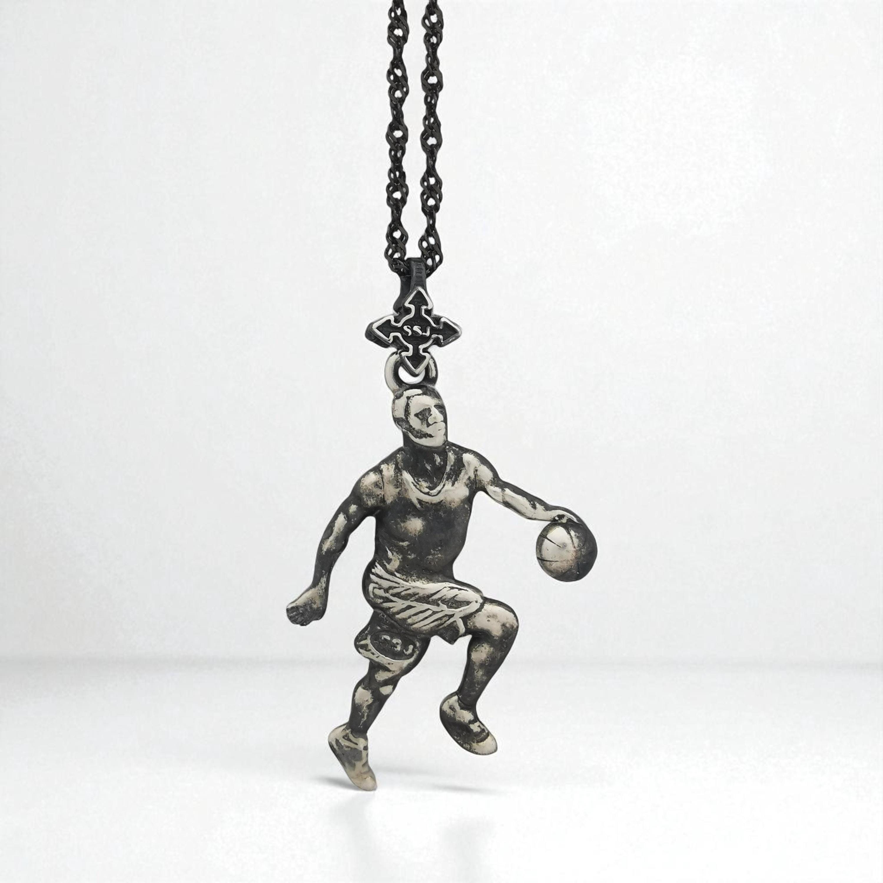 Basketball Necklace - Sports Necklace In Silver For Men 24in 2.4mm Rope Chain