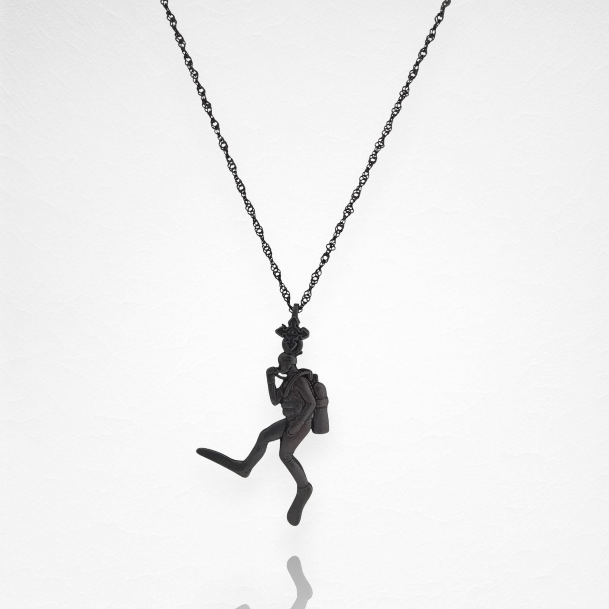 Scuba Diving Jewelry Pendant for Men & Women, Oxidized Black 925 Silver Gift, Handcrafted Diver Charm for Ocean Lovers and Athletes Necklace
