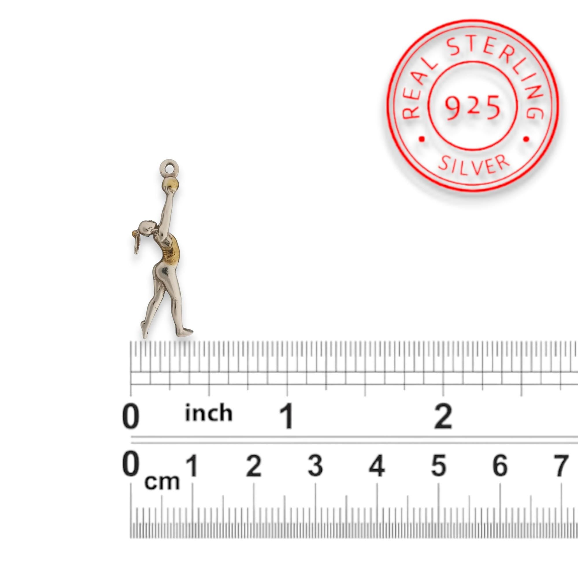 Rhythmic Gymnastics Jewelry Pendant for Women – 925 Silver with Partial Gold Plating – Ball Routine Sport Charm – Necklace