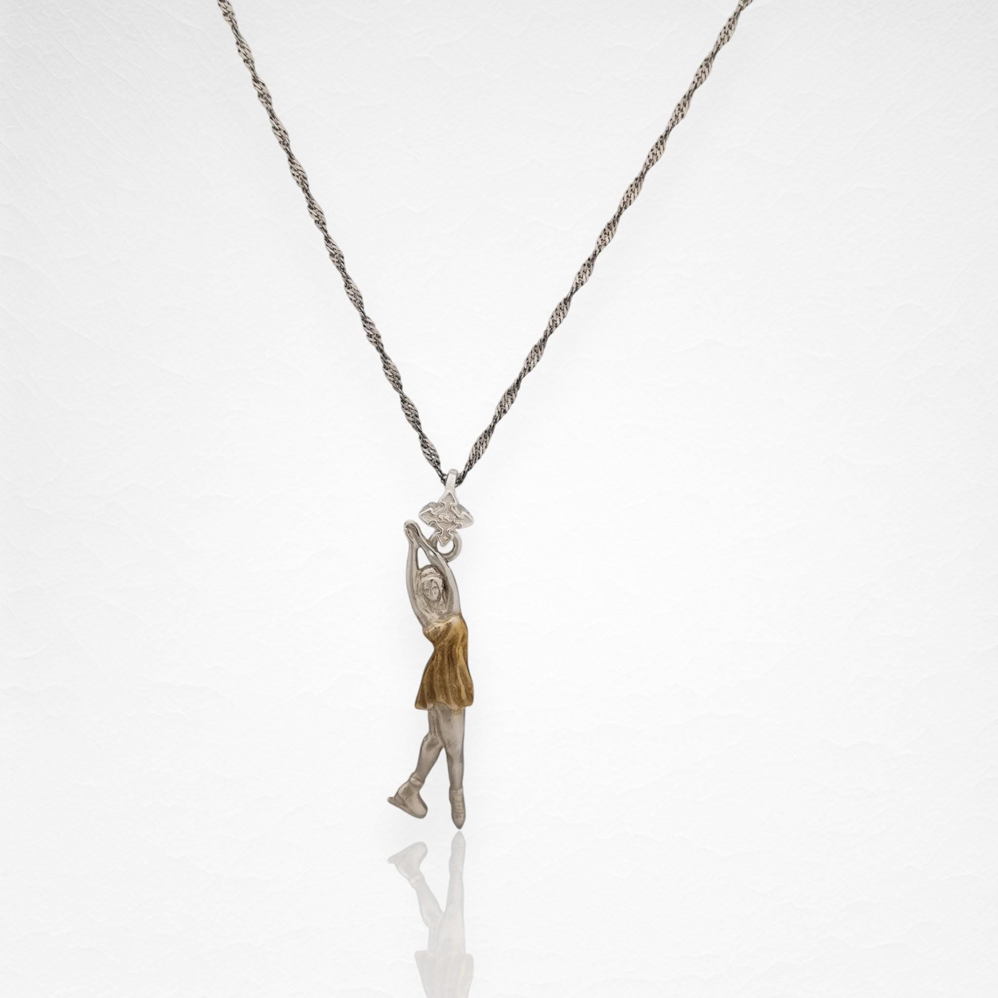 Figure Skating Jewelry Pendant for Girls  – 925 Silver with Partial Gold Plating Gift, Sports Charm for Skaters, Coaches & Fans – Necklace