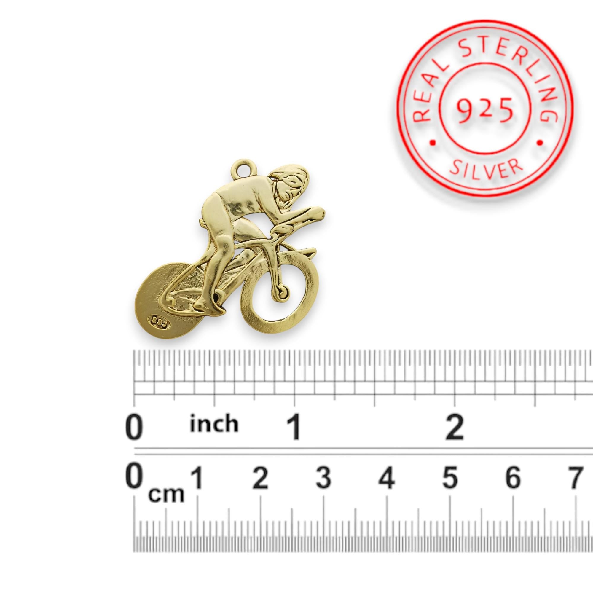 Cycling Jewelry Pendant for Men – Gold-Plated 925 Silver Gift – Sports Accessory for Road Bikers and Time Trial Racers – Necklace