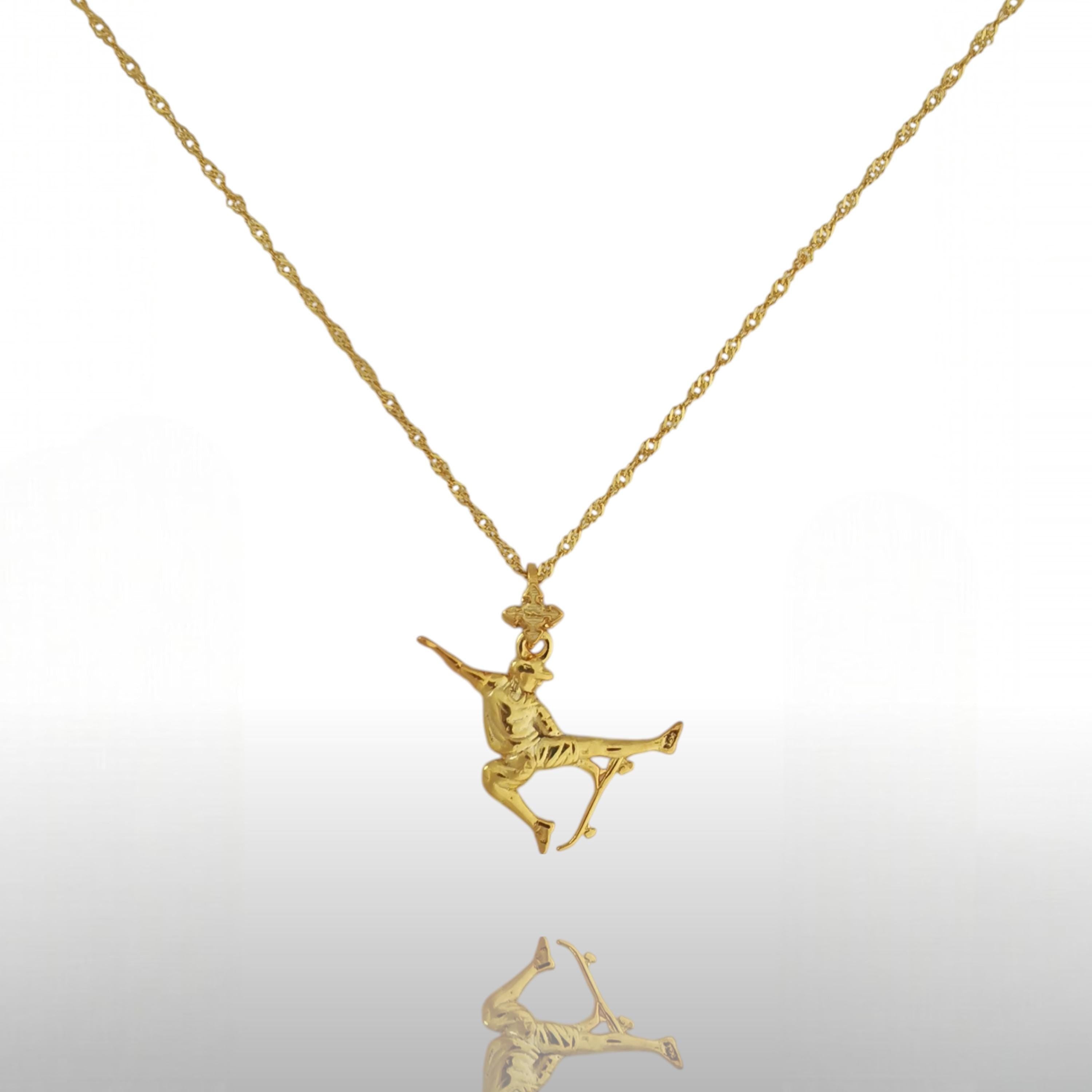 Skateboarding Jewelry Pendant for Men and Teen Boys – Gold-Plated 925 Silver Gift – Handcrafted Street Sports Accessory – Necklace