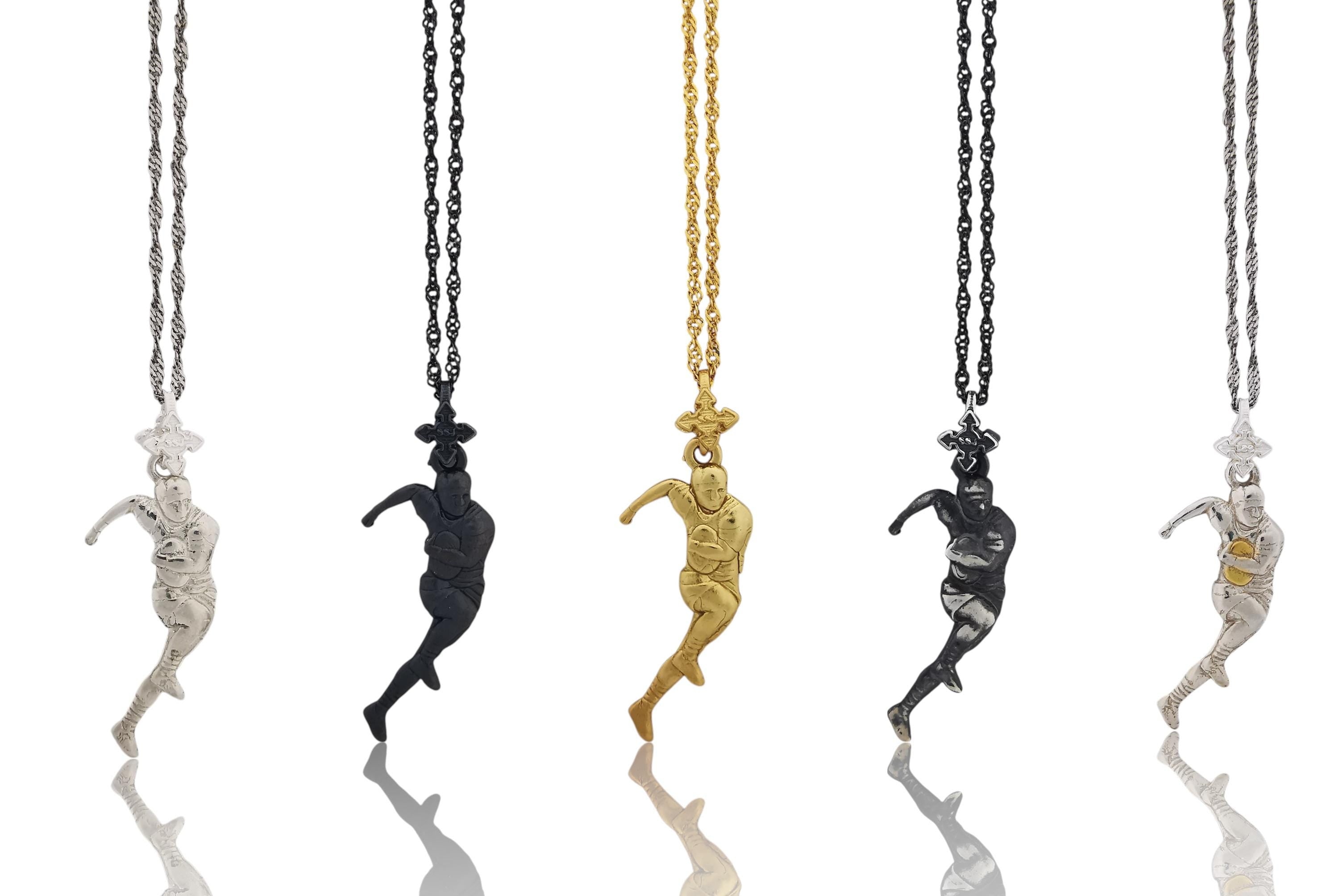 Rugby Pendant Necklace for Men – Two-Tone 925 Silver Sports Jewelry with Gold Detail – Bold Gift for Rugby Players, Coaches & Fans