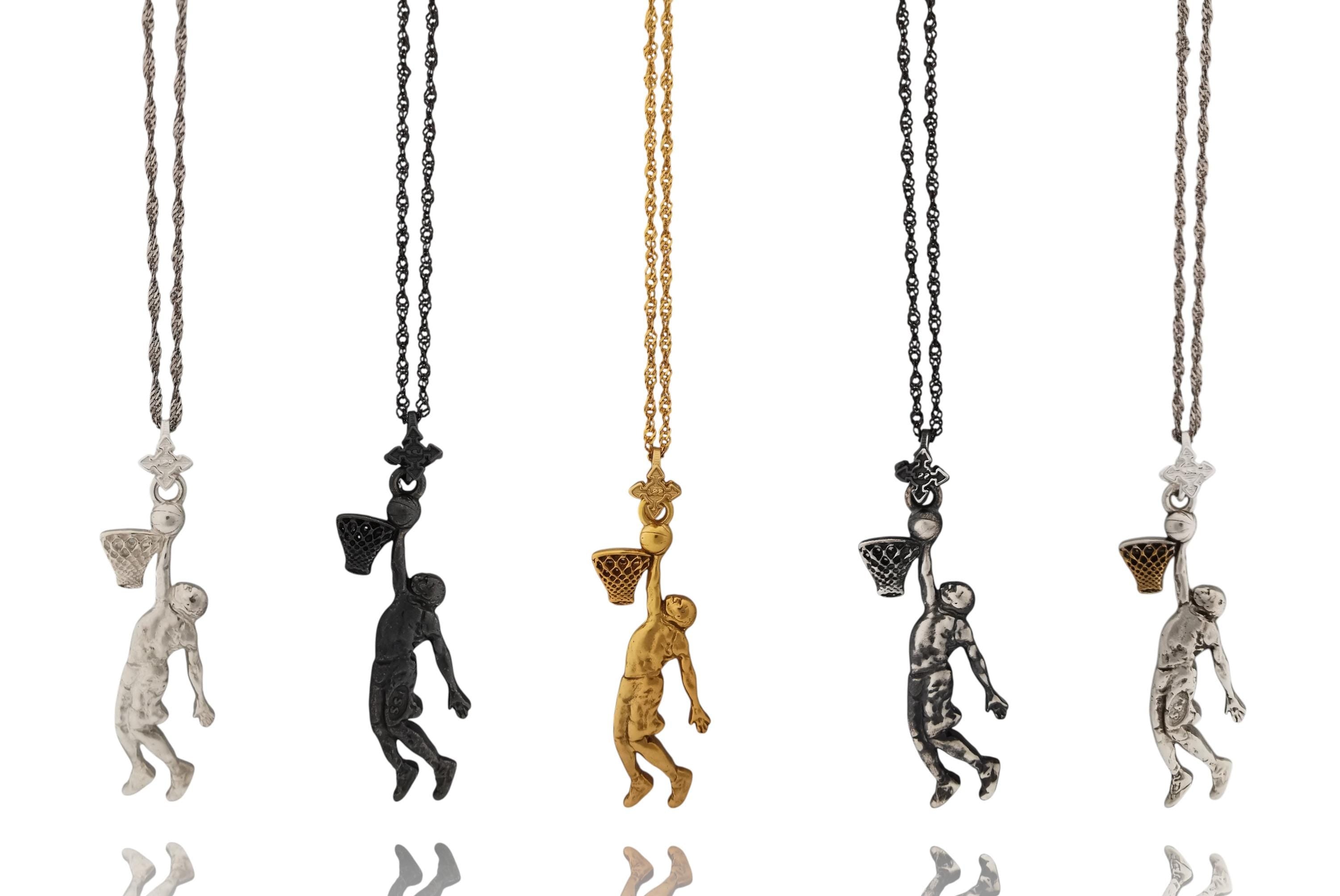 Basketball Dunk Pendant for Men – Oxidized Black 925 Silver Jewelry Gift for Players, Coaches & Fans – Sports Necklace