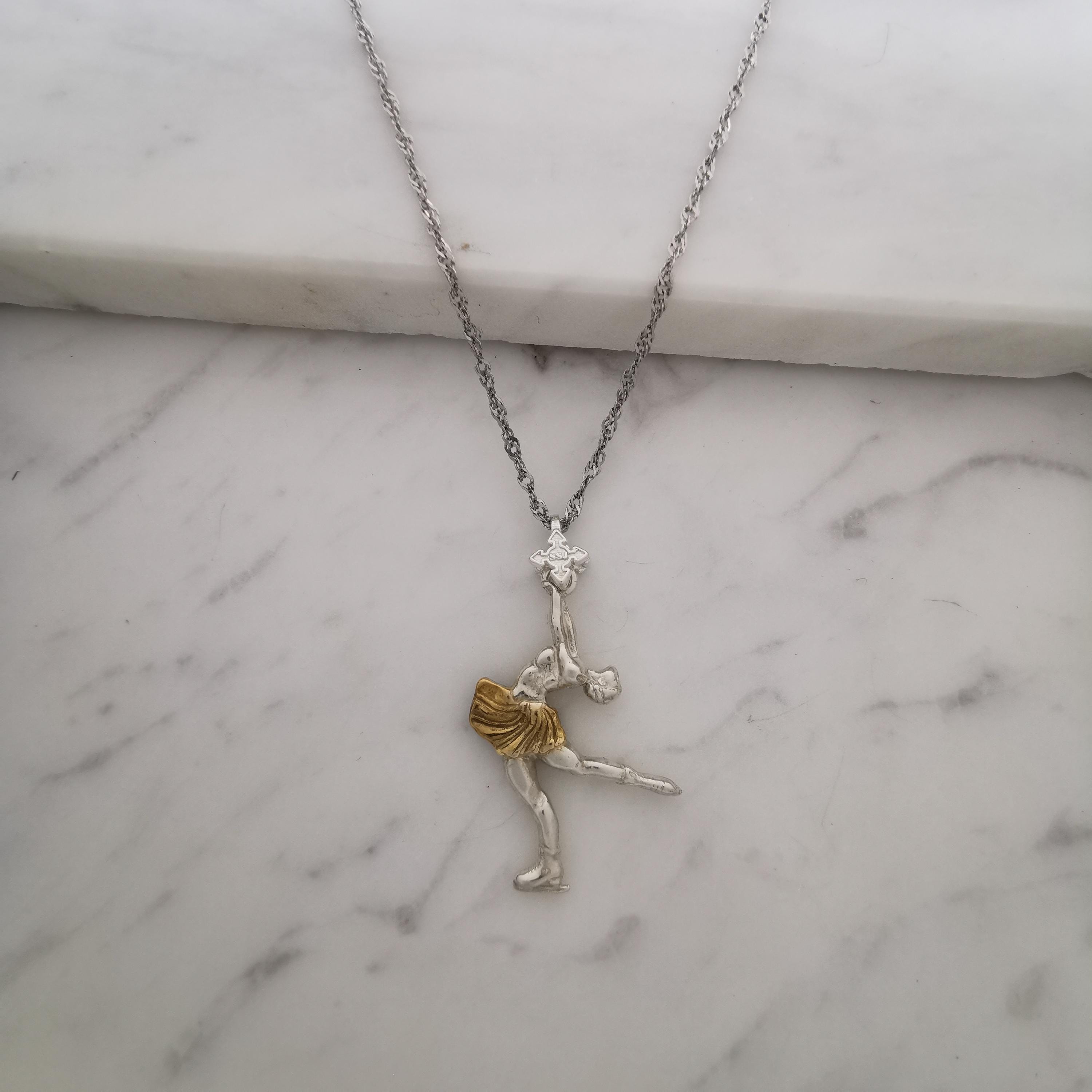 Figure Skating Jewelry Pendant for Women – 925 Silver with Partial Gold Plating – Handcrafted Sport Charm for Ladies on Ice – Necklace