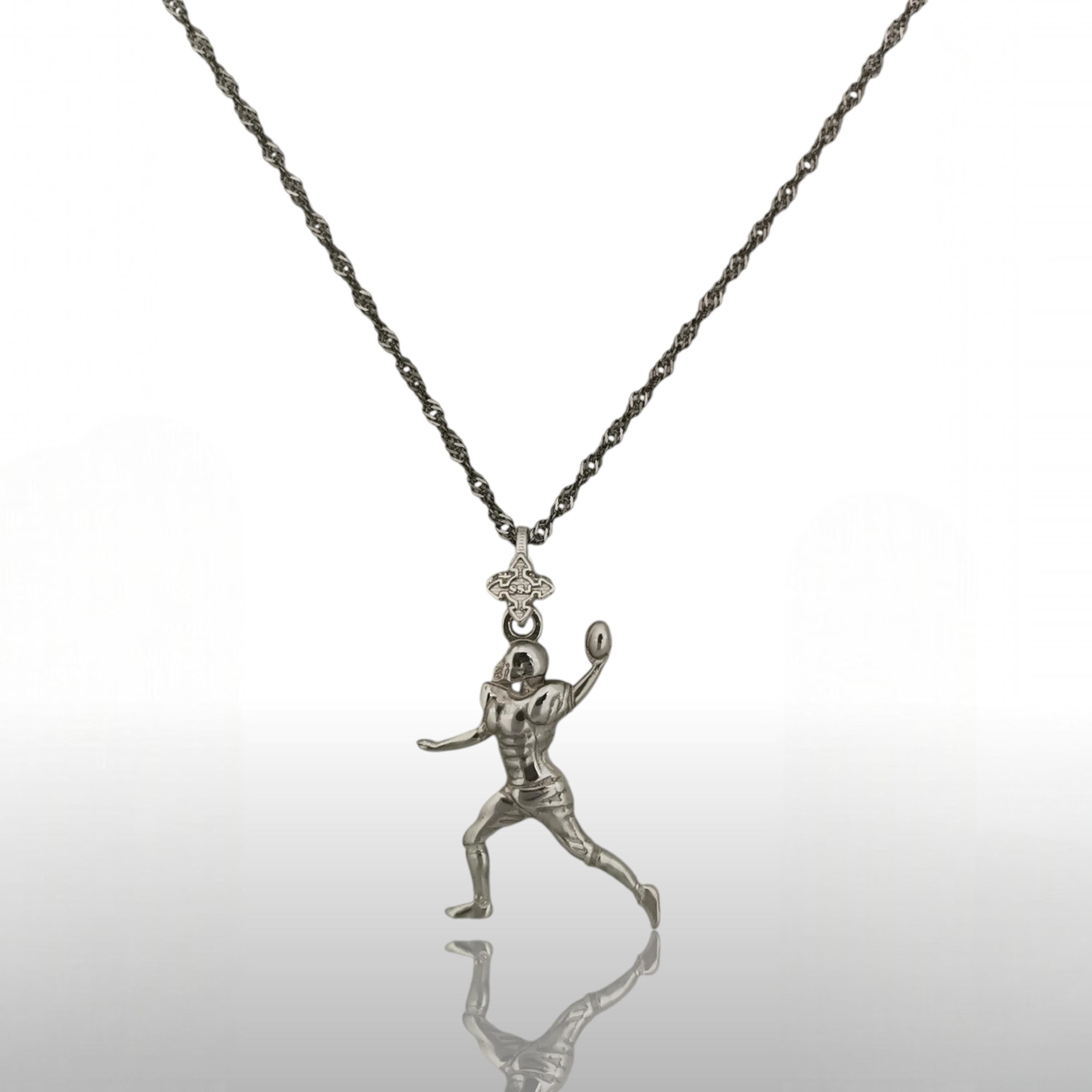 American Football Pendant for Men – 925 Sterling Silver Charm – American Football Jewelry Gift for Athlete, Coach or Fan