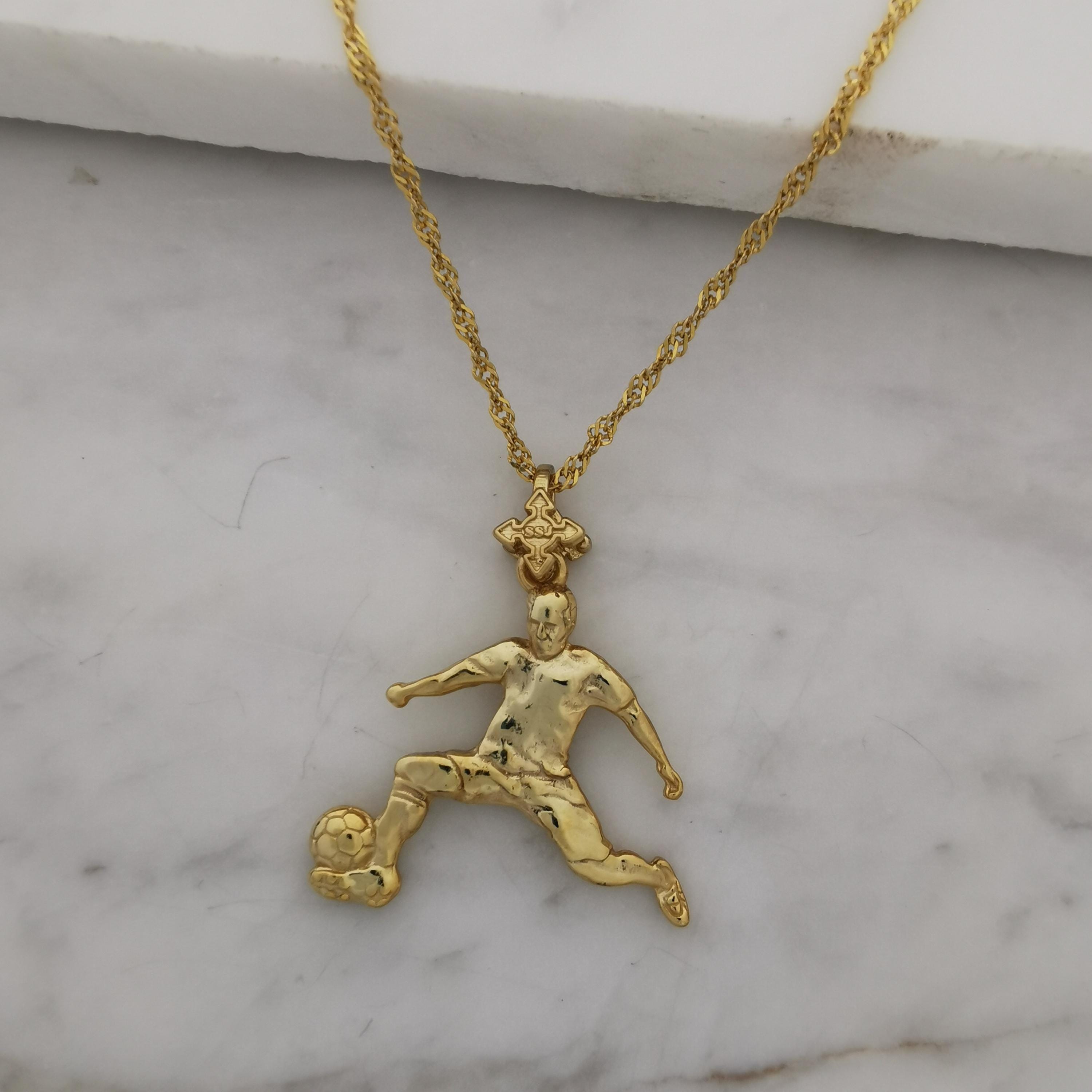 Football (Soccer) Jewelry Pendant for Men – Gold-Plated 925 Silver Gift – Handcrafted Sport Charm for Players – Necklace