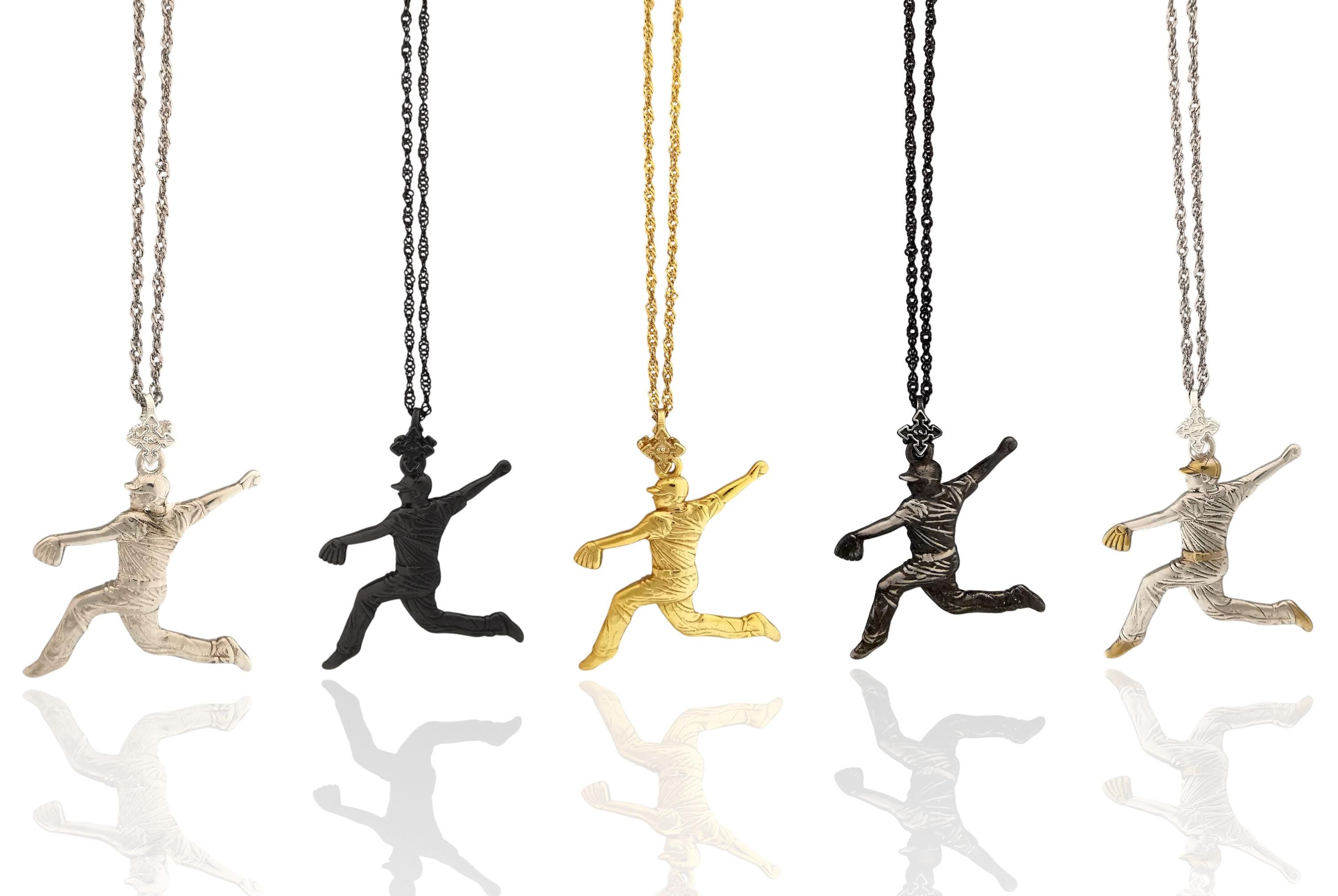 Baseball Jewelry Pendant for Men – 925 Silver with Partial Gold Plating – Handcrafted Sport Charm for Players & Pitchers – Necklace