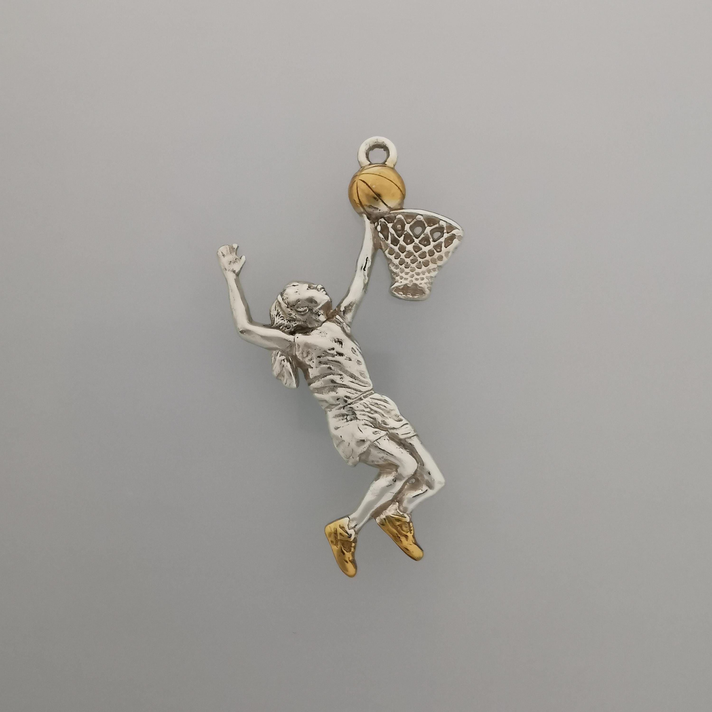 Basketball Jewelry Pendant for Women – 925 Silver with Partial Gold Plating Gift – Handcrafted Sports Charm for Athletes – Necklace