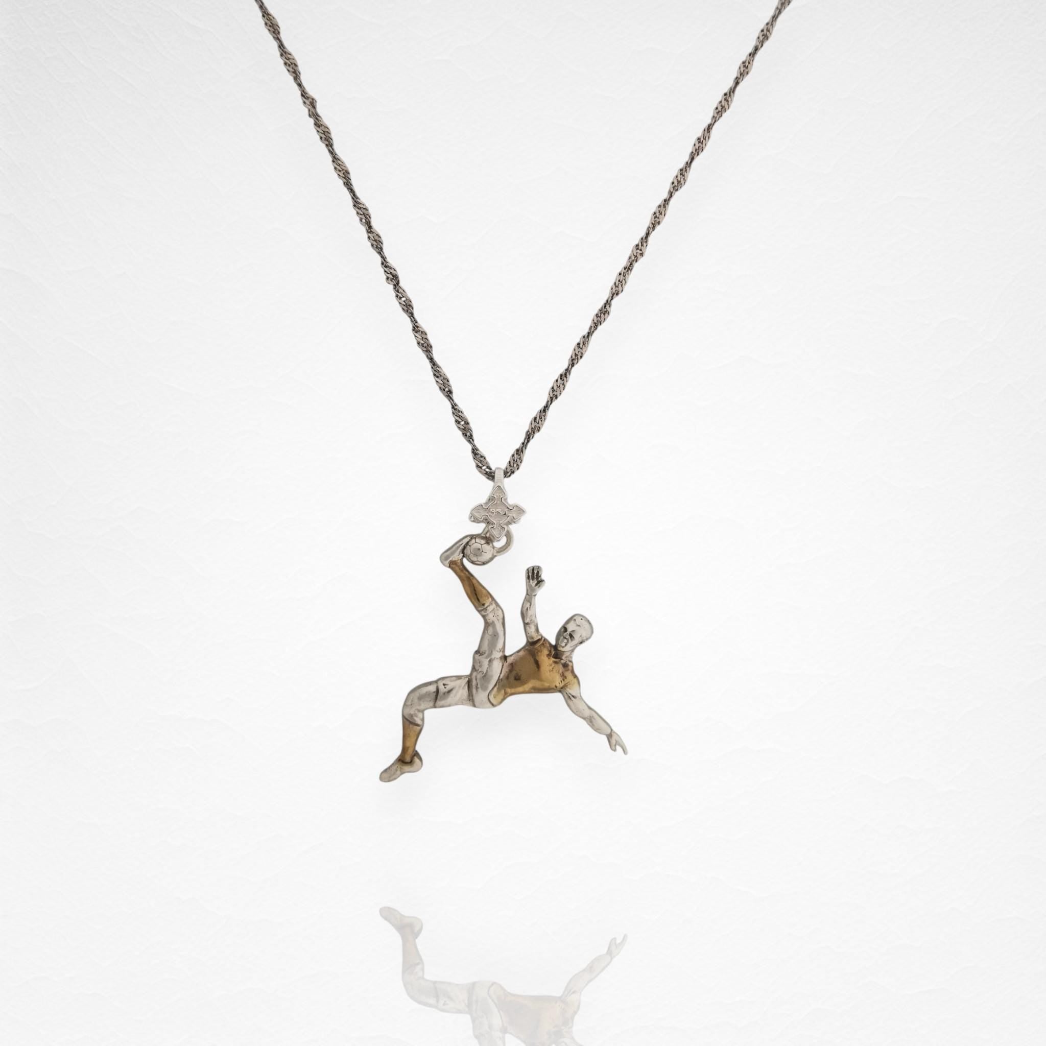Football (Soccer) Pendant for Men – 925 Silver with Partial Gold Plating Jewelry Gift – Handcrafted Sports Charm for Players, Necklace