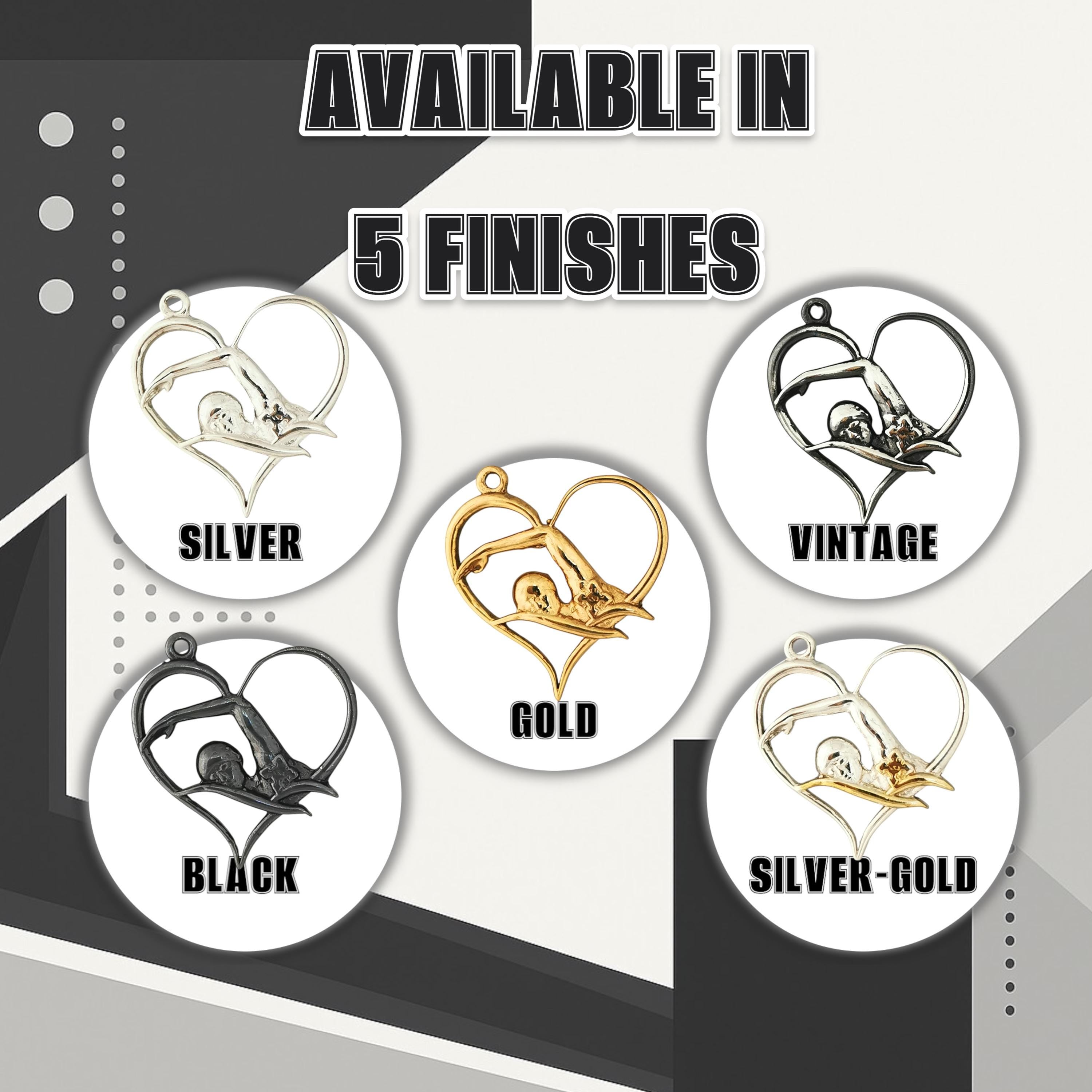 Swimmer Heart Jewelry Pendant for Women – Black 925 Silver Gift – Handcrafted Sports Accessory for Swimmers and Water Sport Fans – Necklace
