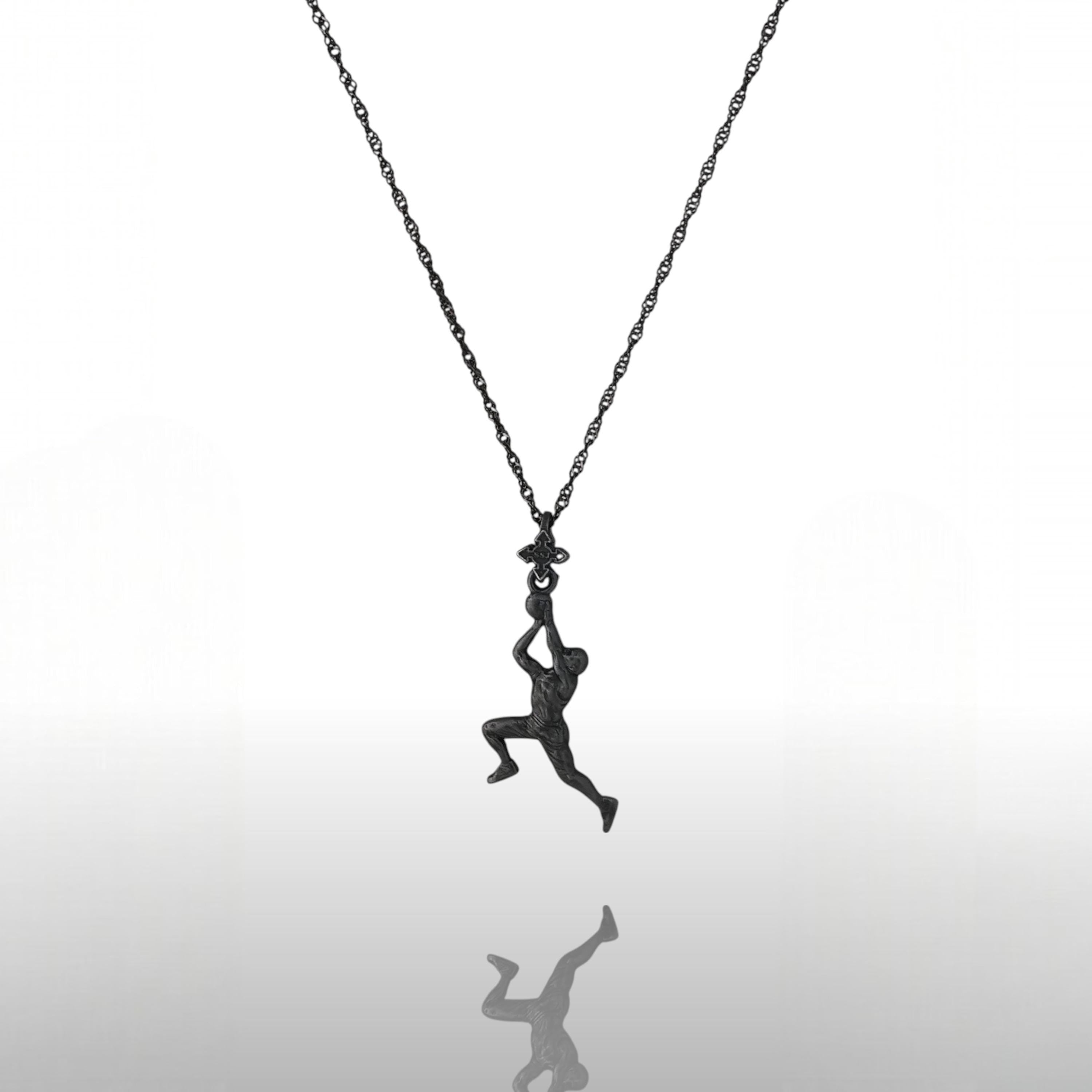 Basketball Jewelry Pendant for Men – Oxidized Black 925 Silver – Bold Sports Gift for Players – Necklace