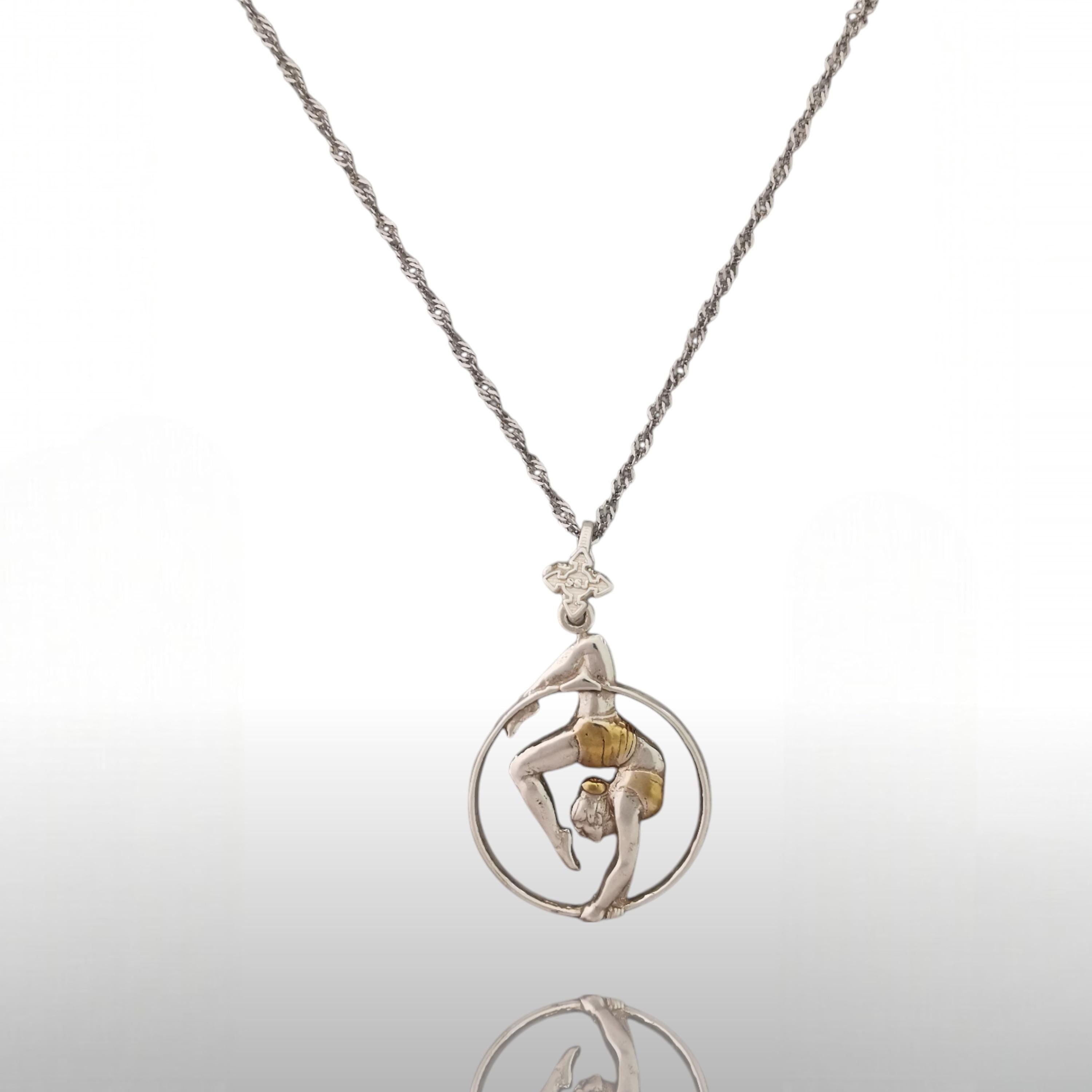 Aerial Hoop Pendant – Two-Tone 925 Silver Necklace with Gold Accent – Graceful Jewelry Gift for Aerial Performers and Elegant Women
