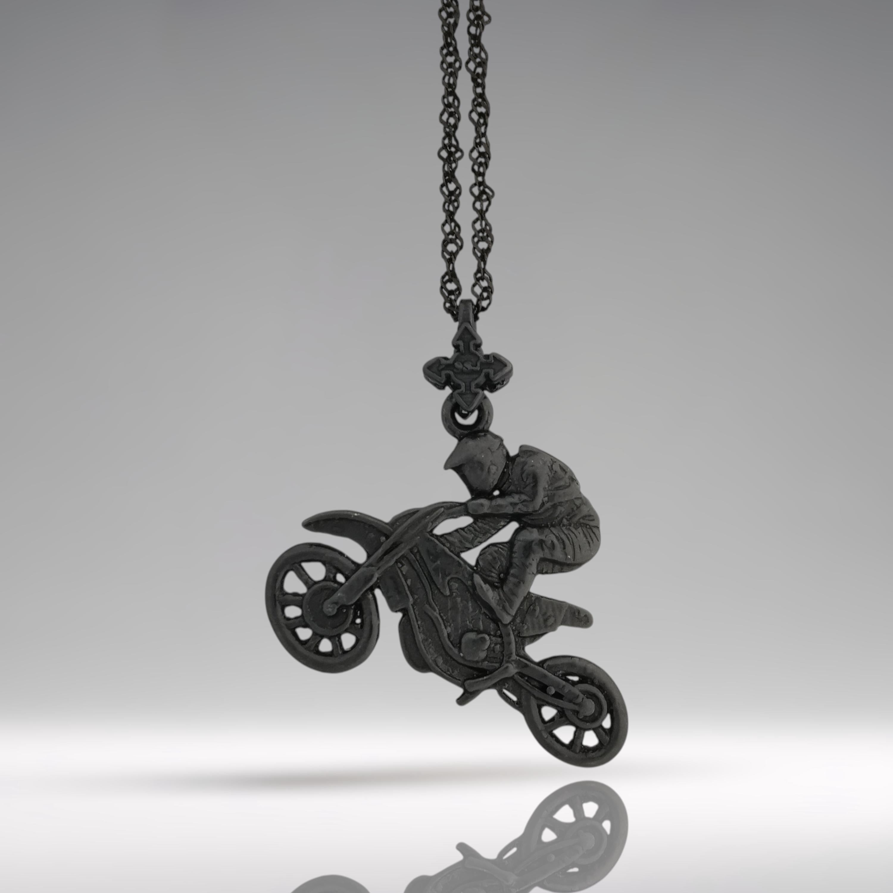 Motocross Pendant for Men – Oxidized 925 Silver Necklace Charm – Gift for Riders, Fans or Teen Boys