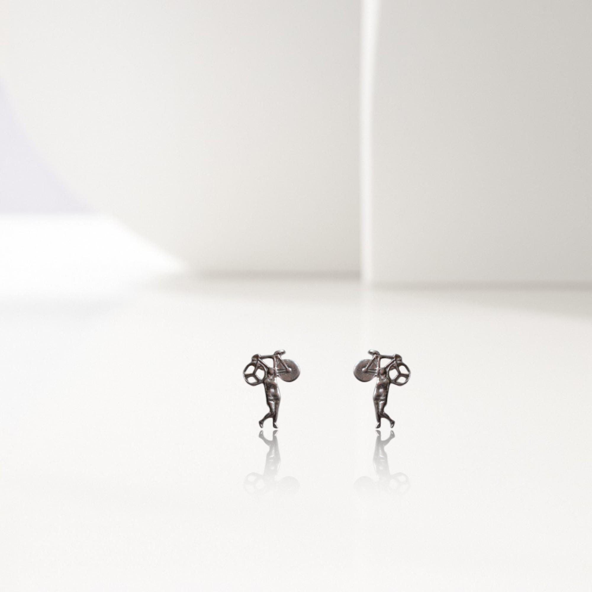 Cycling Stud Earrings – Minimalist 925 Sterling Silver Jewelry for Women, Gift for Cyclist, Coach or Bike Lover, Small Sports Earrings