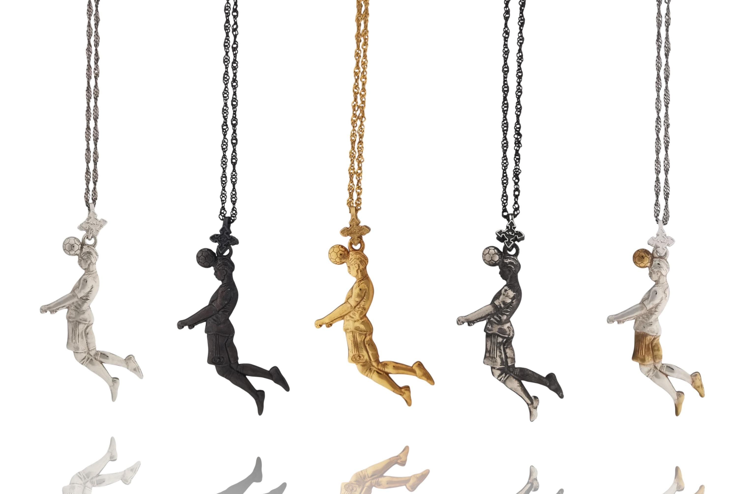 Football (Soccer) Jewelry Pendant for Men – Gold-Plated 925 Silver Gift – Header Shot Charm for Players – Necklace