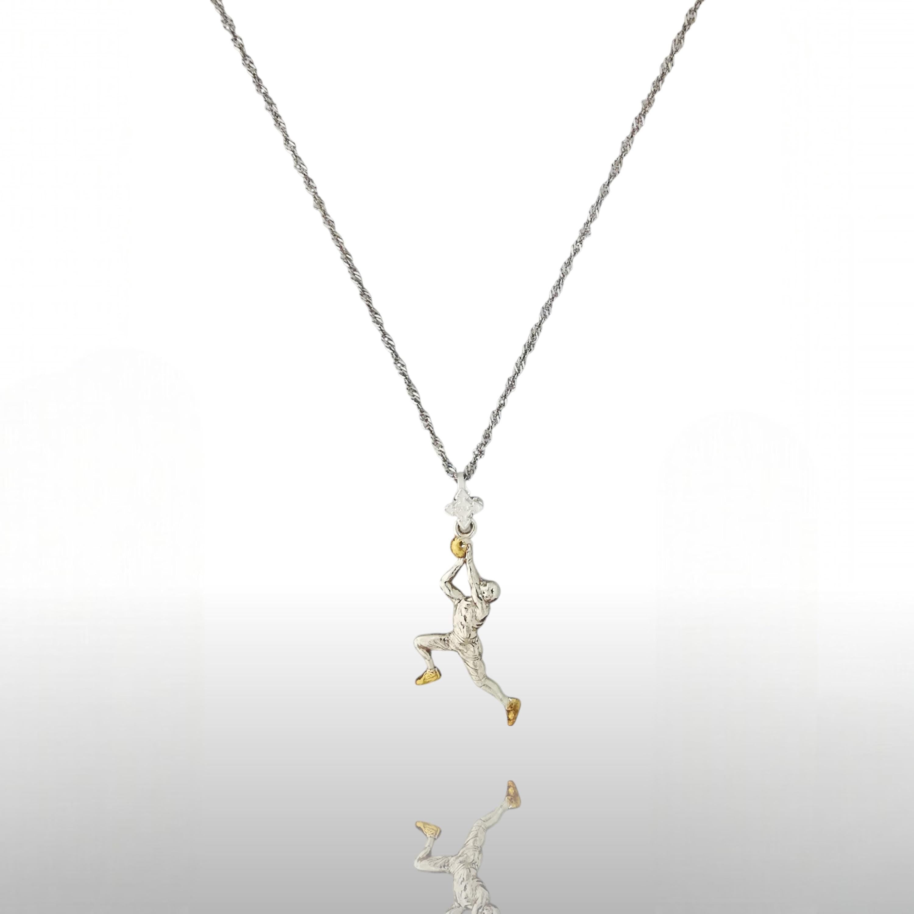 Basketball Jewelry Pendant for Men – Two Tone 925 Silver with Gold Detail – Elegant Sports Gift – Necklace