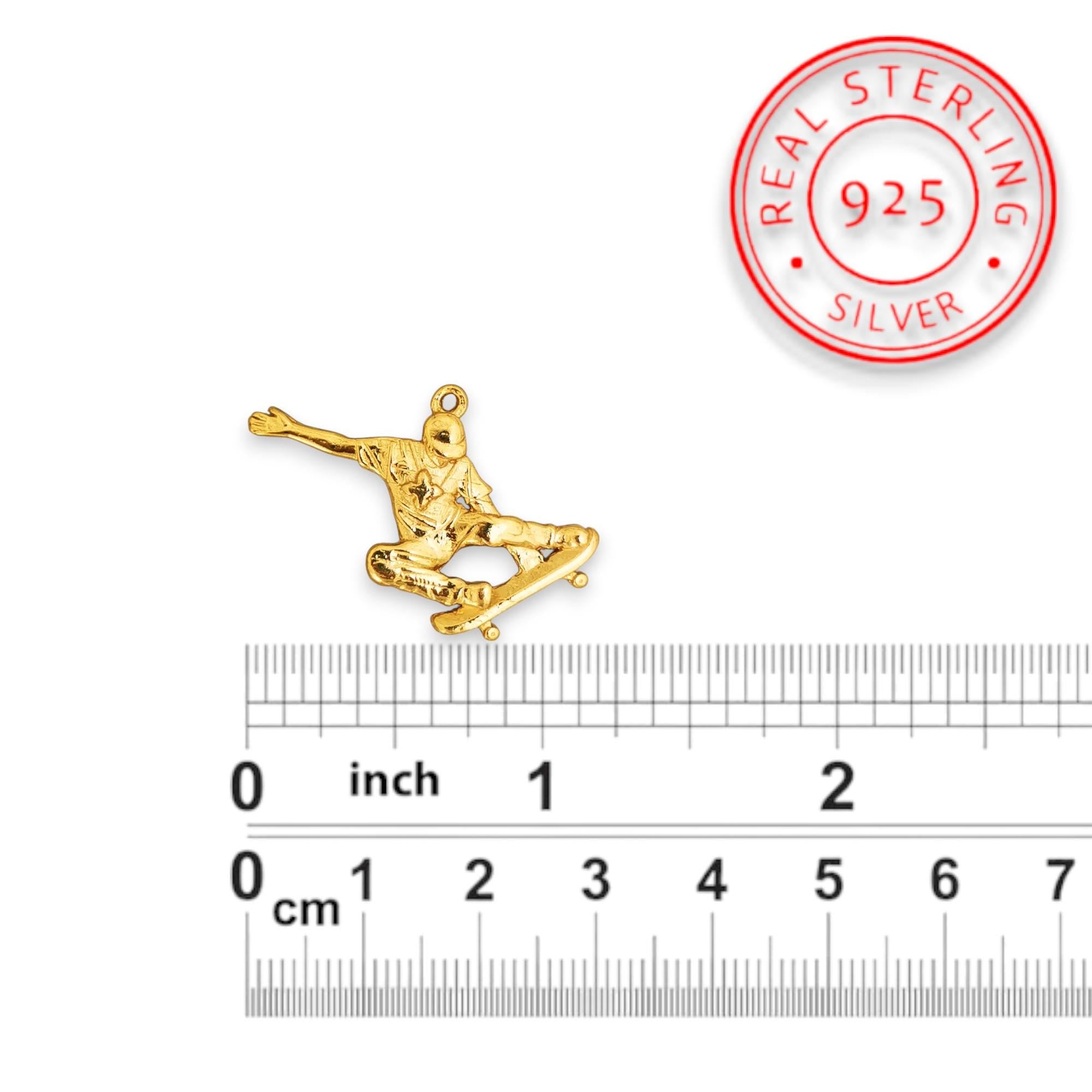 Skateboard Jewelry Pendant for Men and Teen Boys – Gold-Plated 925 Silver Gift – Streetwear Sports Accessory for Skaters – Necklace