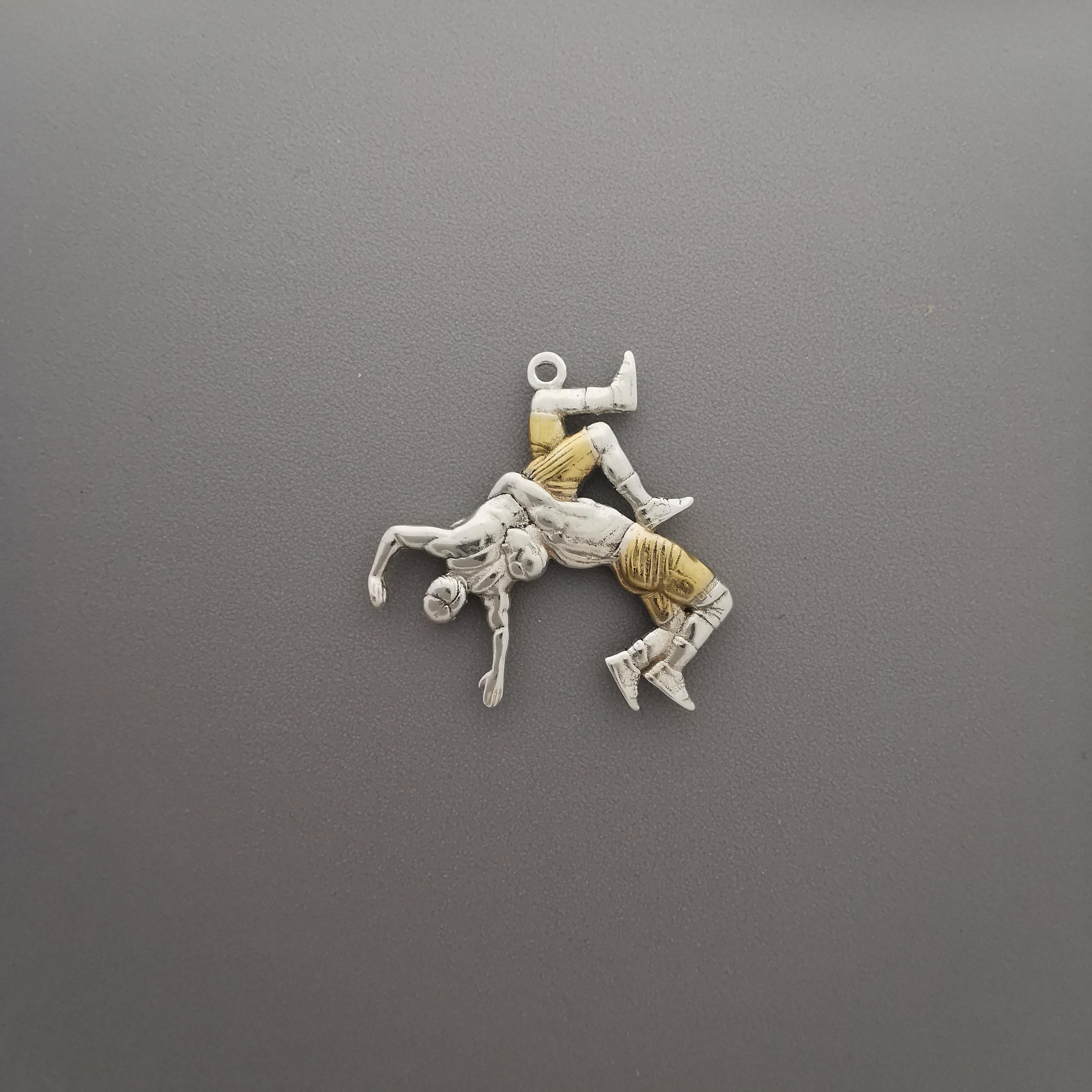 Wrestling Jewelry Pendant for Men – Silver with Gold Detail 925 Gift – Sports Accessory for Grapplers and Teen Boys – Necklace