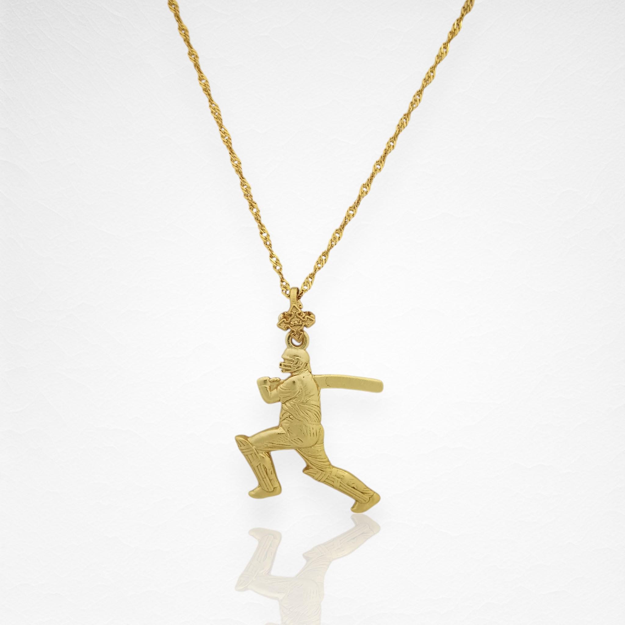 Cricket Necklace for Men – Gold-Plated 925 Silver Pendant – Sports Jewelry Gift for Batsmen, Fans, or Cricket Coaches