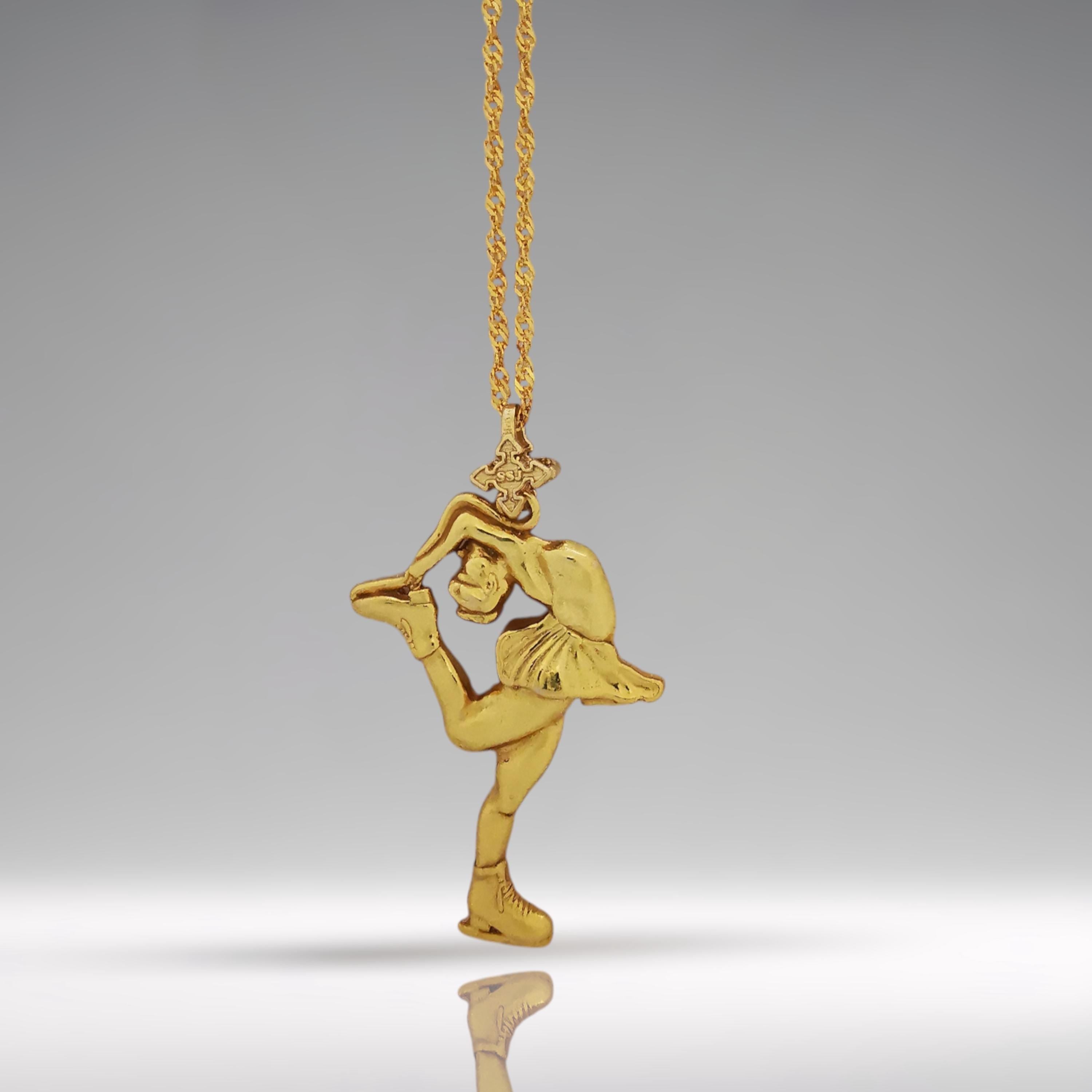 Figure Skating Jewelry Pendant for Women – Gold-Plated 925 Silver Gift – Luxurious Sports Charm for Skaters and Fans – Necklace