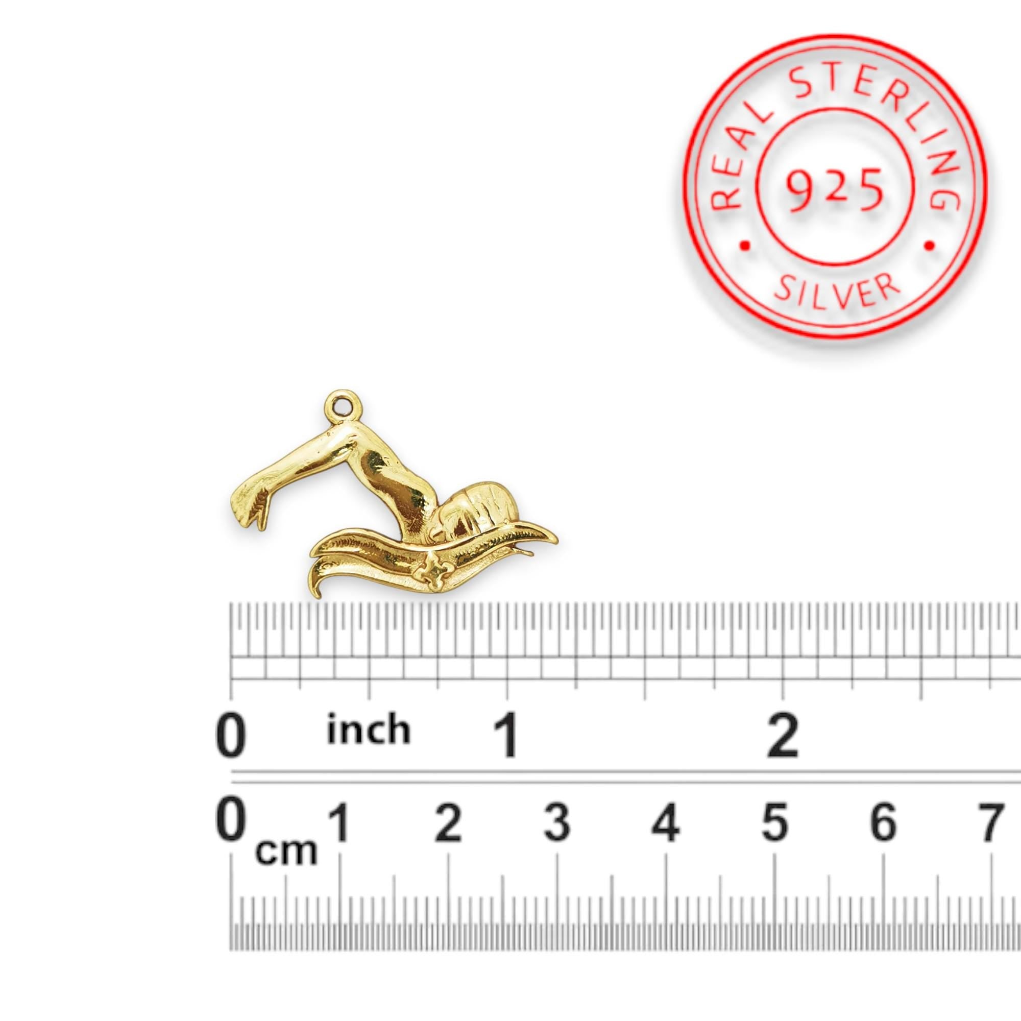 Swimming Jewelry Pendant for Men and Teen Boys – Gold-Plated 925 Silver Gift – Sports Accessory for Breaststroke Swimmers – Necklace