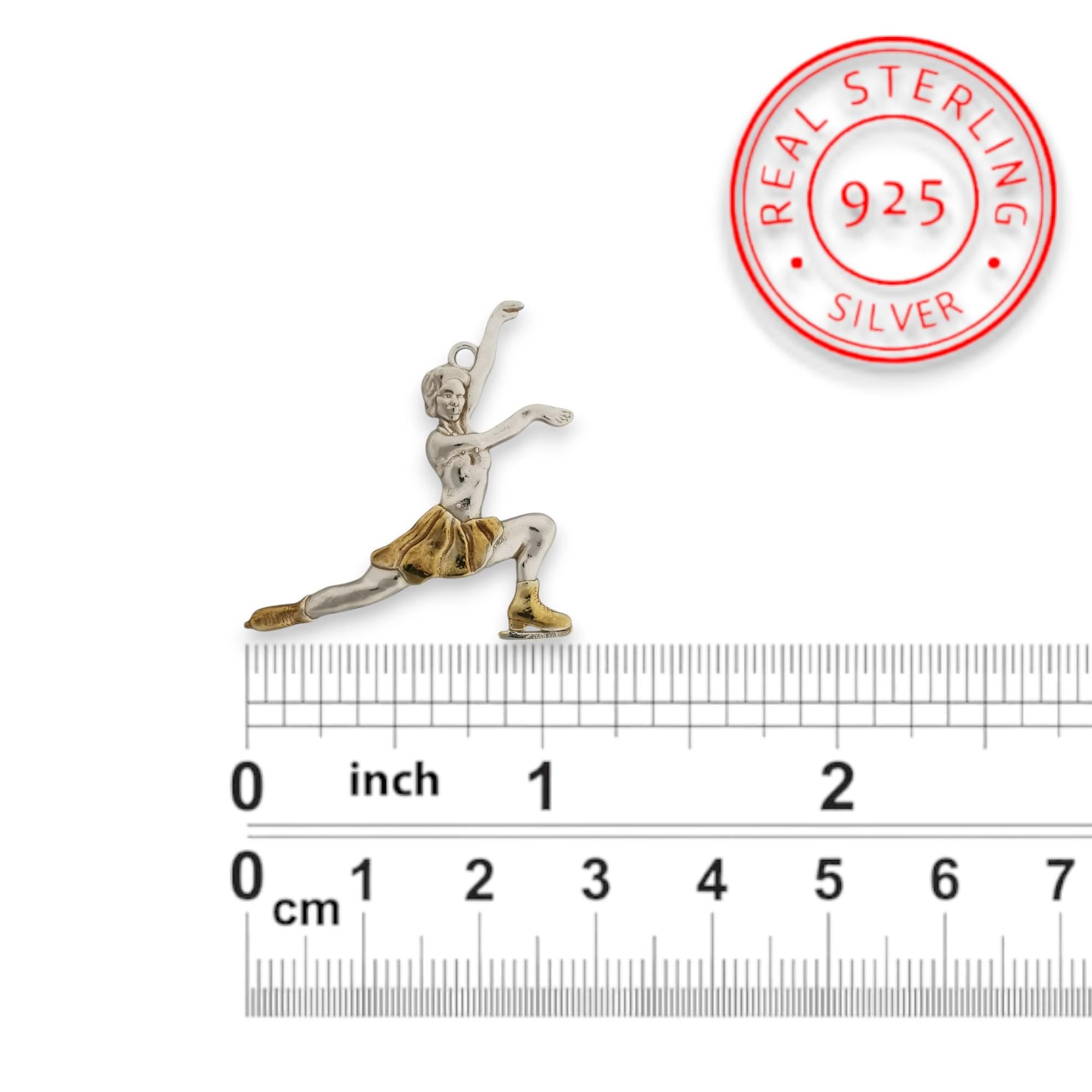 Figure Skating Jewelry Pendant for Women – Silver with Partial Gold Plating 925 Gift – Handcrafted Sports Charm for Skaters Necklace