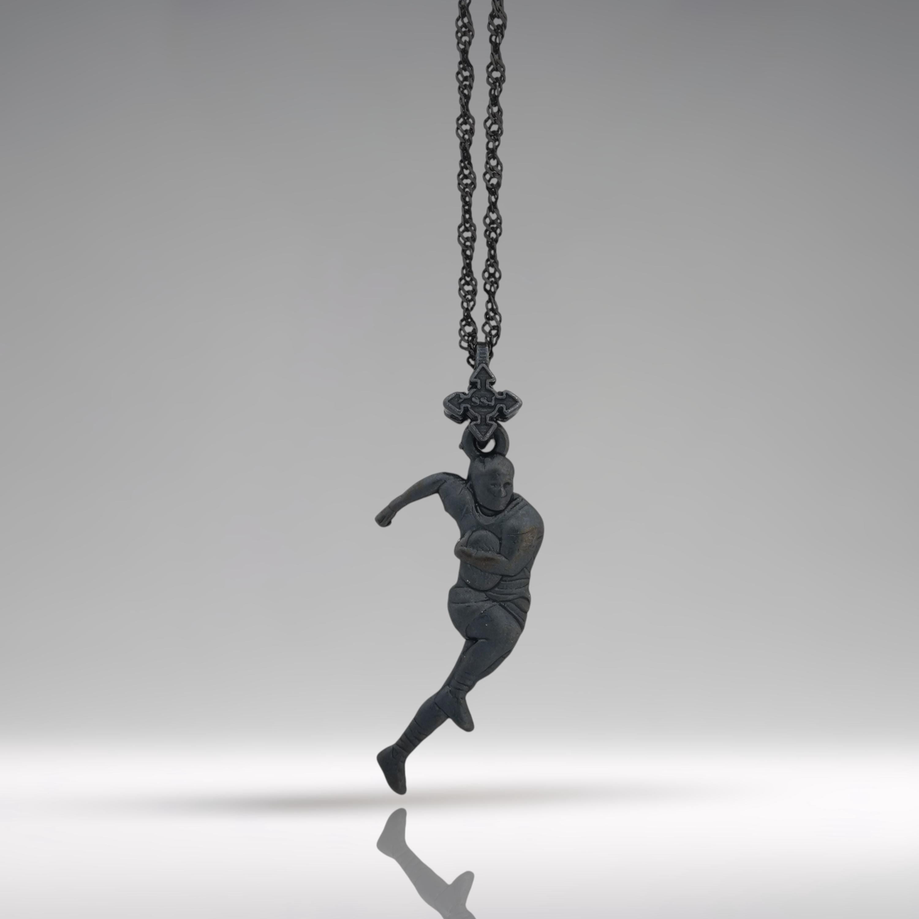 Rugby Jewelry Pendant for Men – Oxidized Black 925 Silver Gift – Sports Accessory for Players and Team Spirits – Necklace