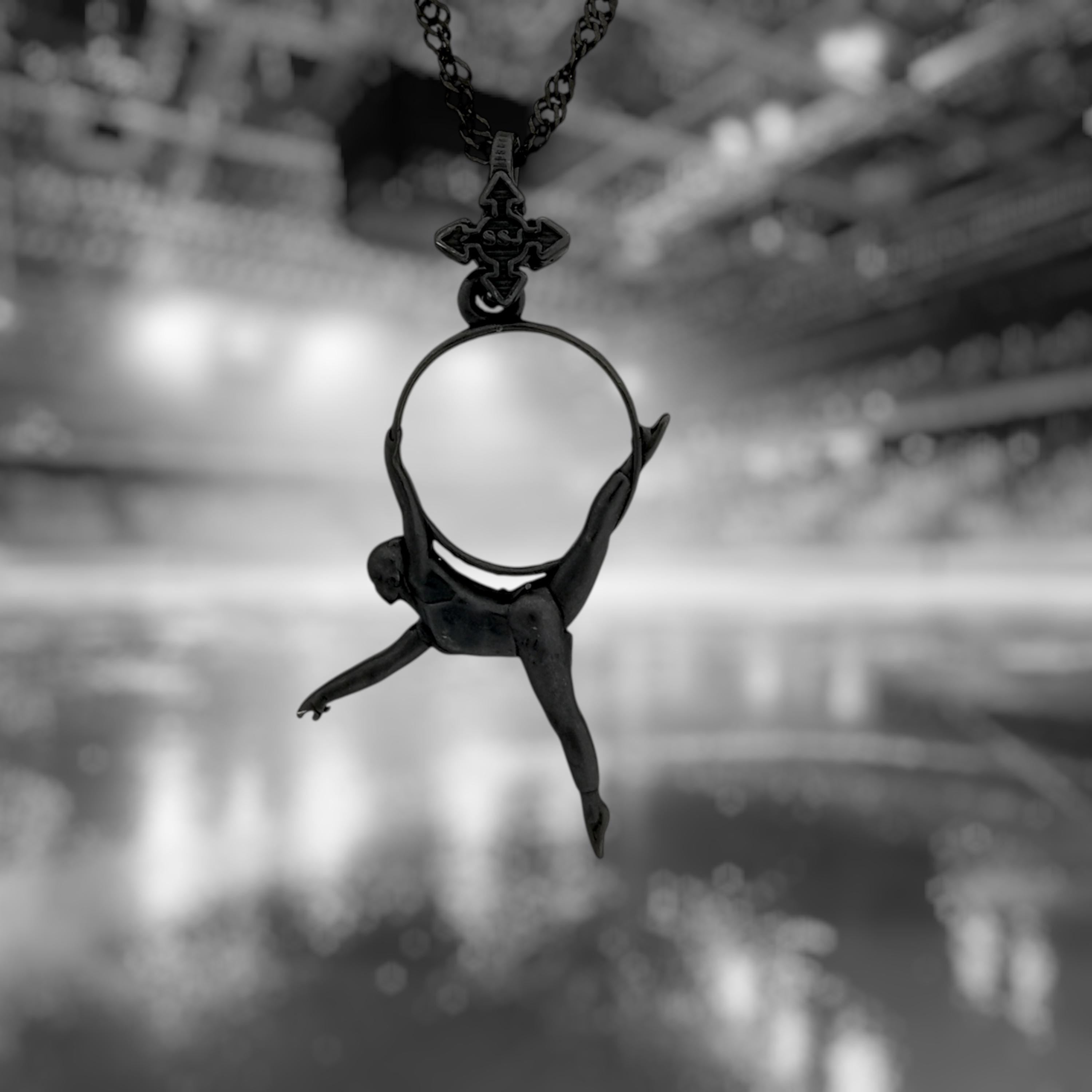 Aerial Hoop Jewelry Pendant for Women – Oxidized Black 925 Silver Gift – Handcrafted Sport Charm for Performers & Aerialists – Necklace