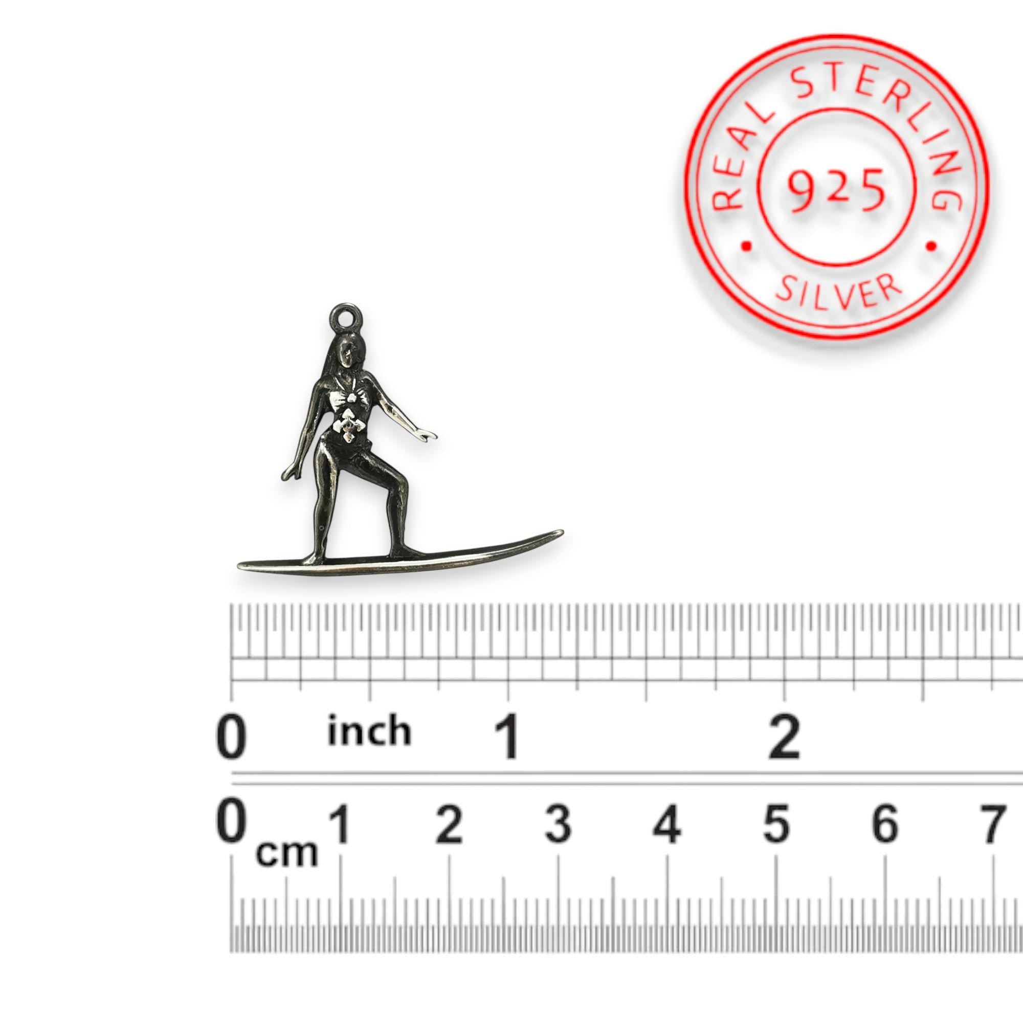 Surf Girl Necklace – Vintage Style 925 Silver Pendant – Retro Ocean Jewelry Gift for Surfers and Coastal Dreamers