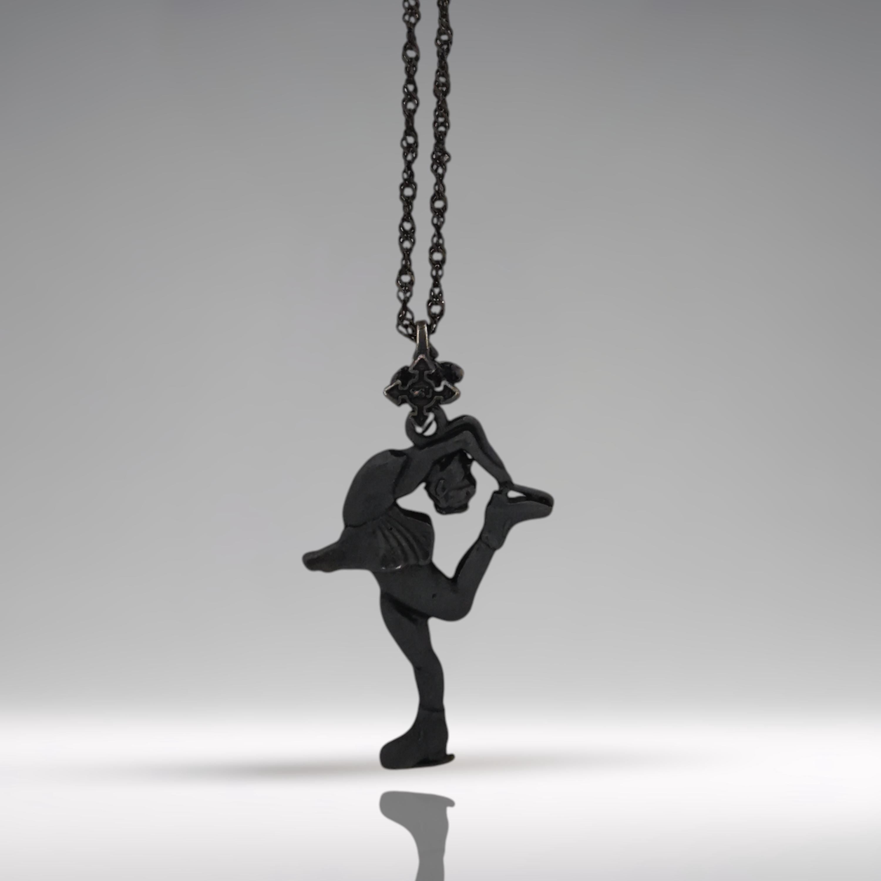 Figure Skating Jewelry Pendant for Women and Teen Girls – Oxidized Black 925 Silver Gift – Handcrafted Sports Charm for Skaters – Necklace