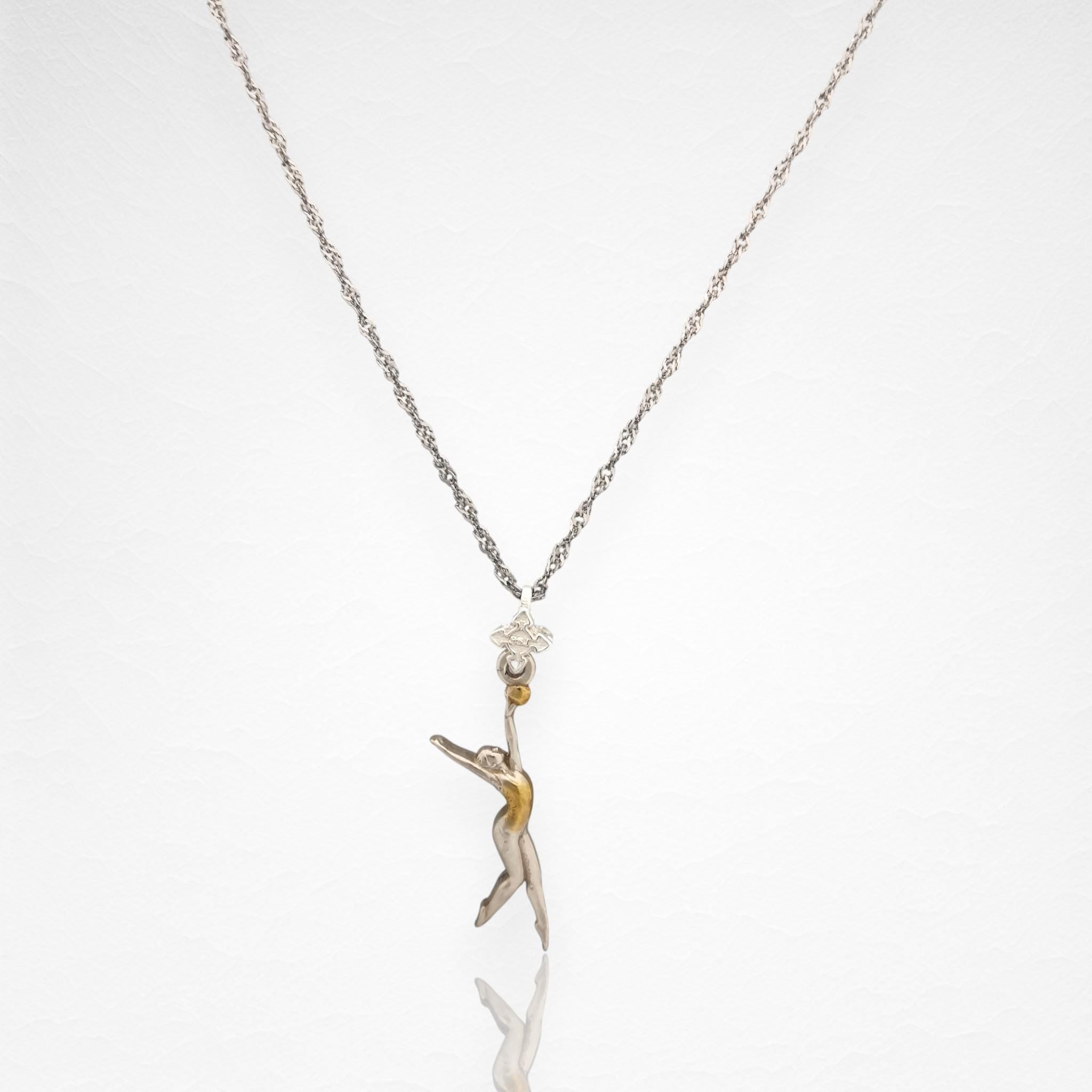 Rhythmic Gymnastics Jewelry Pendant for Women – 925 Silver with Partial Gold Plating – Ball Routine Sport Charm – Necklace
