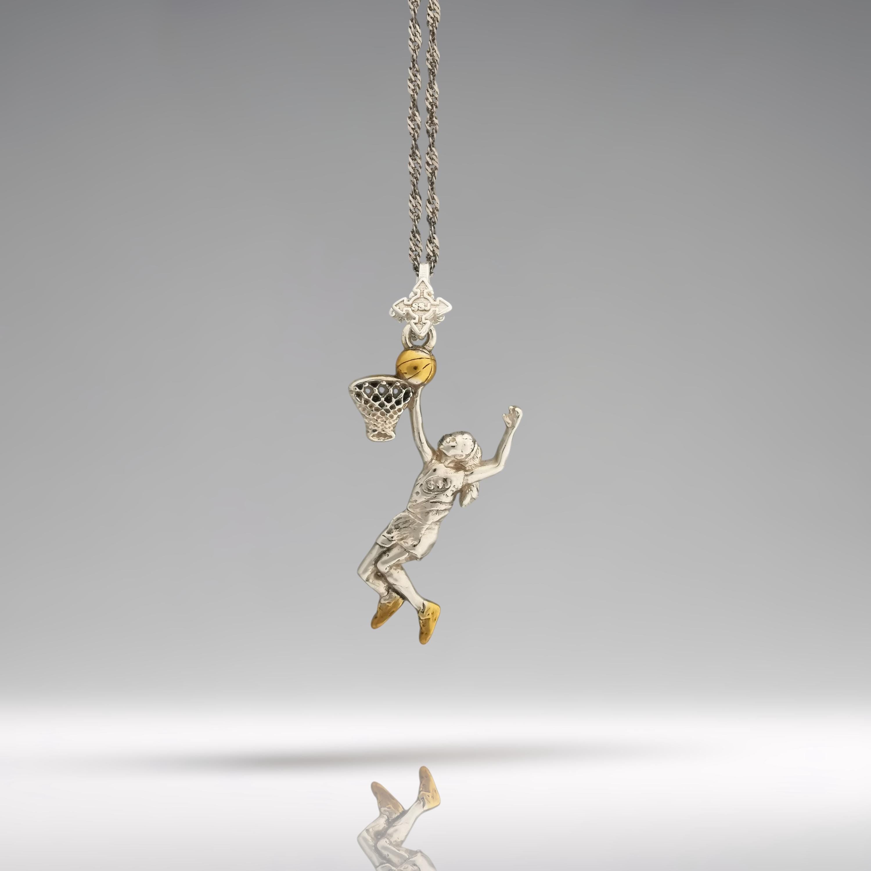 Basketball Jewelry Pendant for Women – 925 Silver with Partial Gold Plating Gift – Handcrafted Sports Charm for Athletes – Necklace
