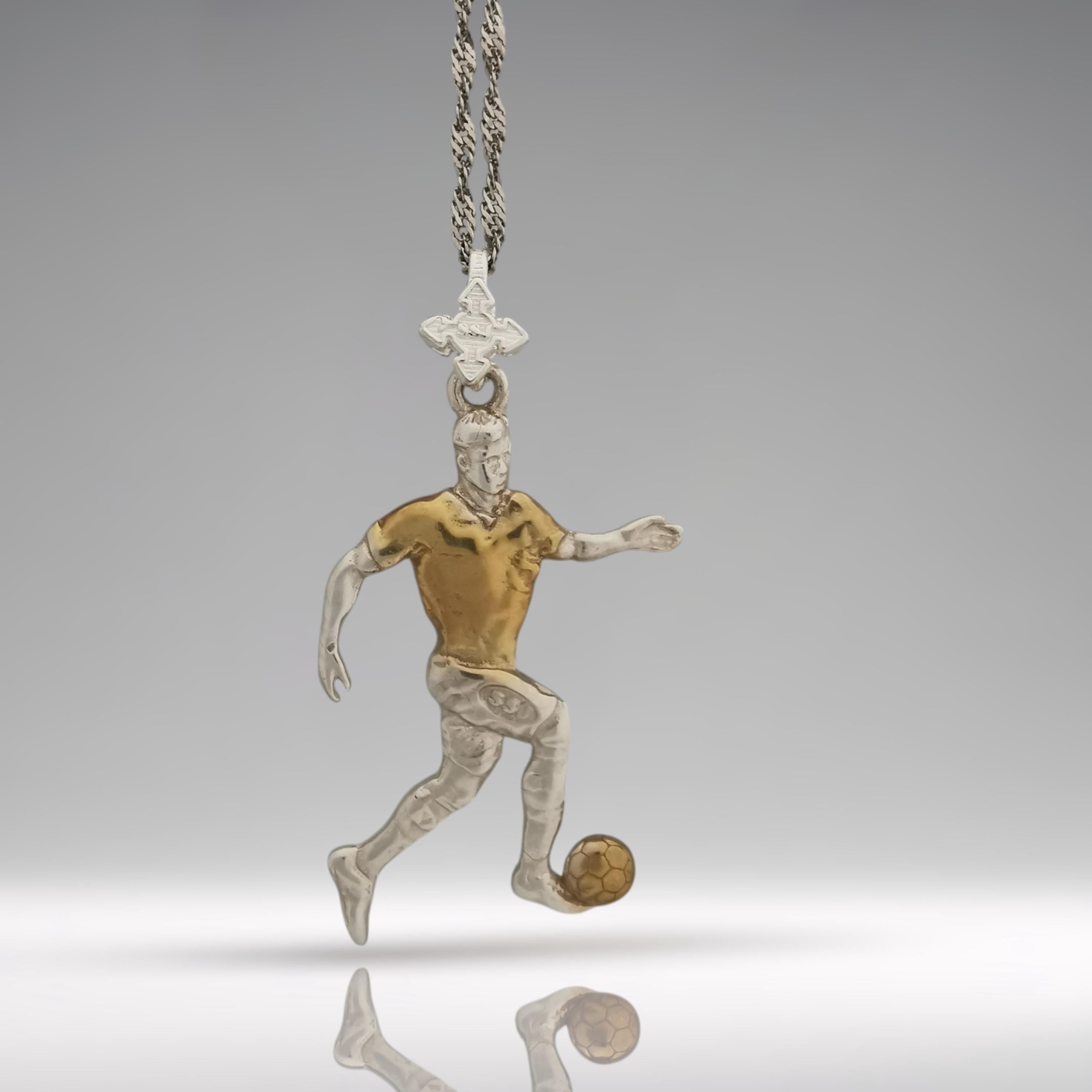 Football (Soccer) Pendant for Men – 925 Silver with Partial Gold Plating Jewelry Gift – Handcrafted Sports Charm for Players, Necklace