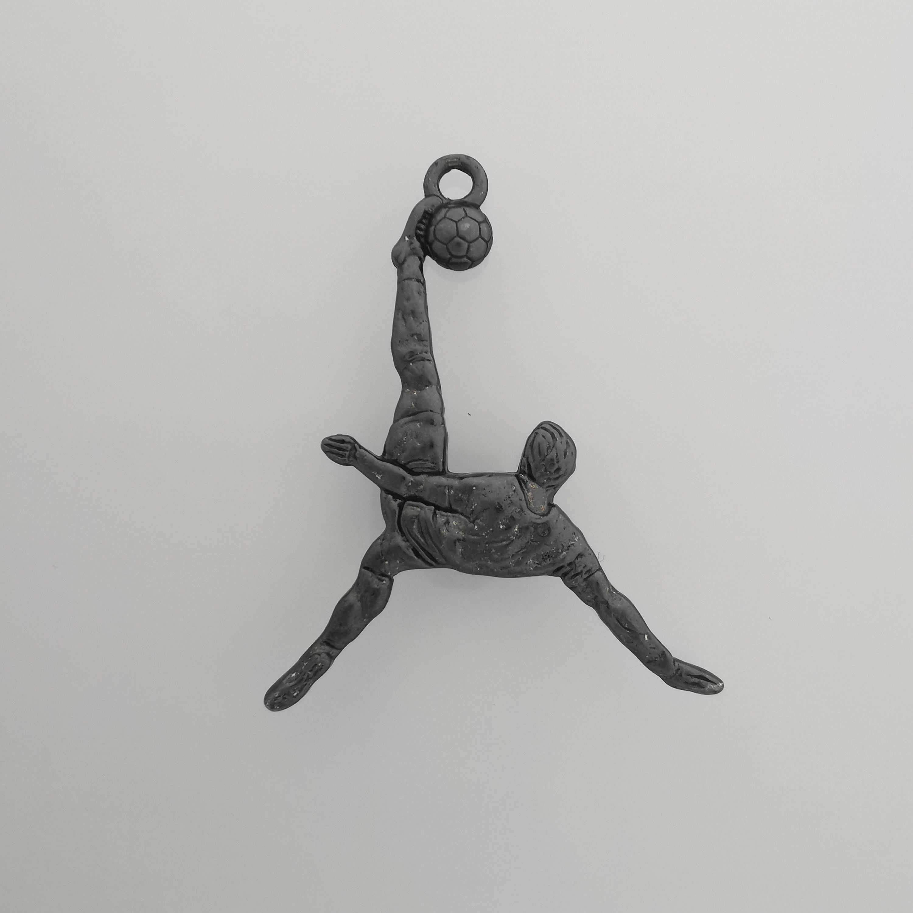 Football (Soccer) Jewelry Pendant for Men – Oxidized Black 925 Silver Gift – Bicycle Kick Sport Charm – Necklace