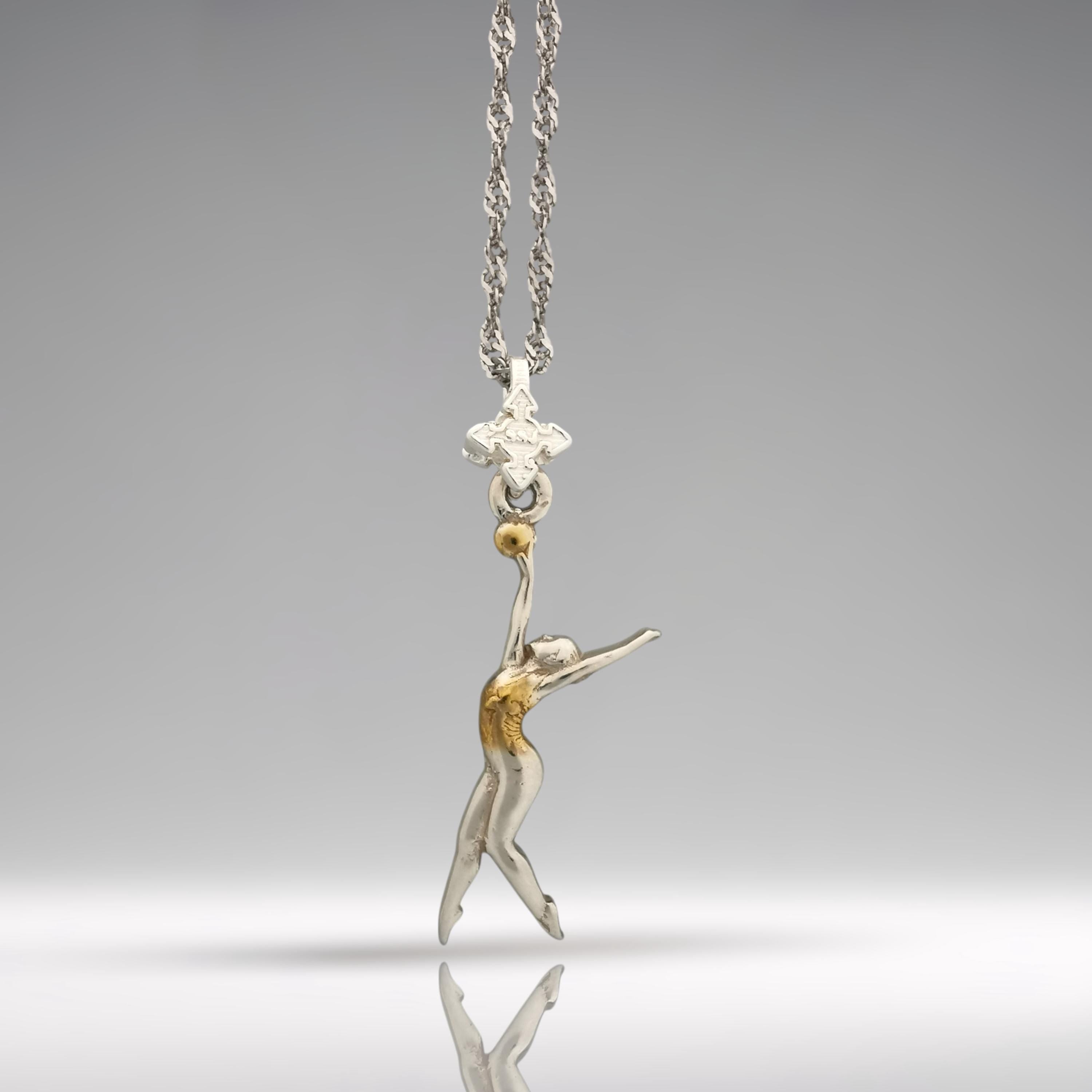 Rhythmic Gymnastics Jewelry Pendant for Women – 925 Silver with Partial Gold Plating – Ball Routine Sport Charm – Necklace