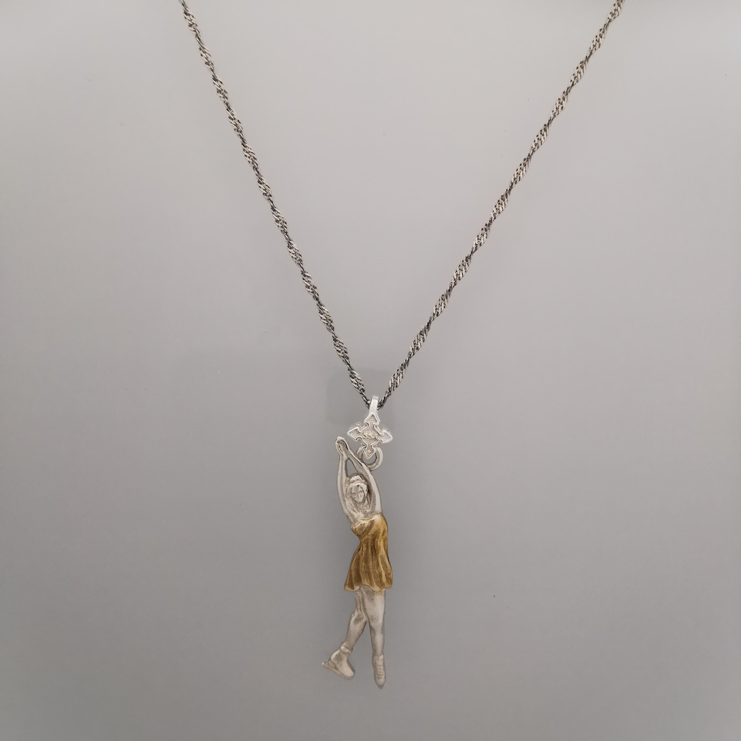 Figure Skating Jewelry Pendant for Girls  – 925 Silver with Partial Gold Plating Gift, Sports Charm for Skaters, Coaches & Fans – Necklace