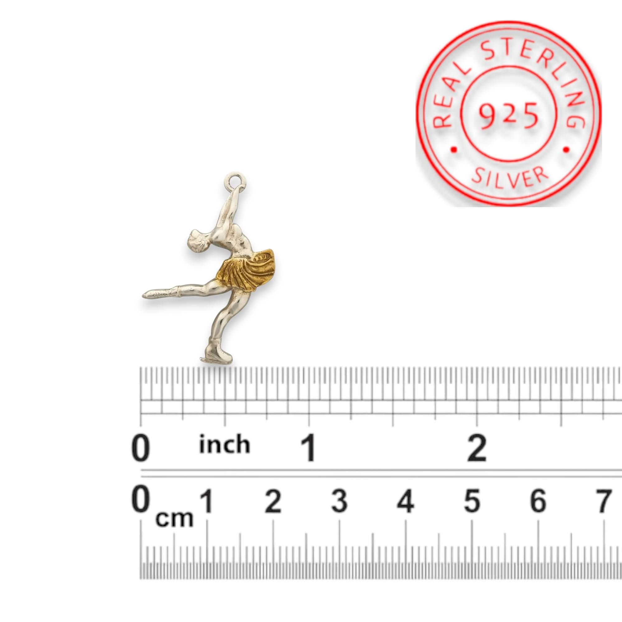 Figure Skating Jewelry Pendant for Women – 925 Silver with Partial Gold Plating – Handcrafted Sport Charm for Ladies on Ice – Necklace