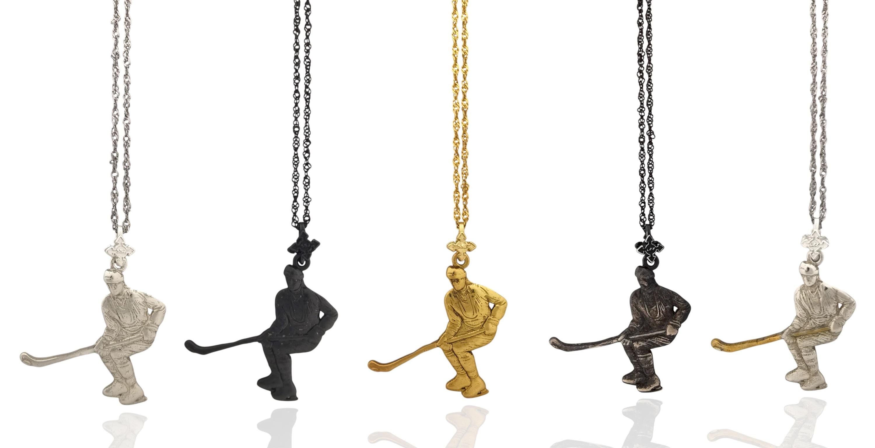 Ice Hockey Jewelry Pendant for Men – 925 Silver with Partial Gold Plating – Handcrafted Sport Charm for Players – Necklace