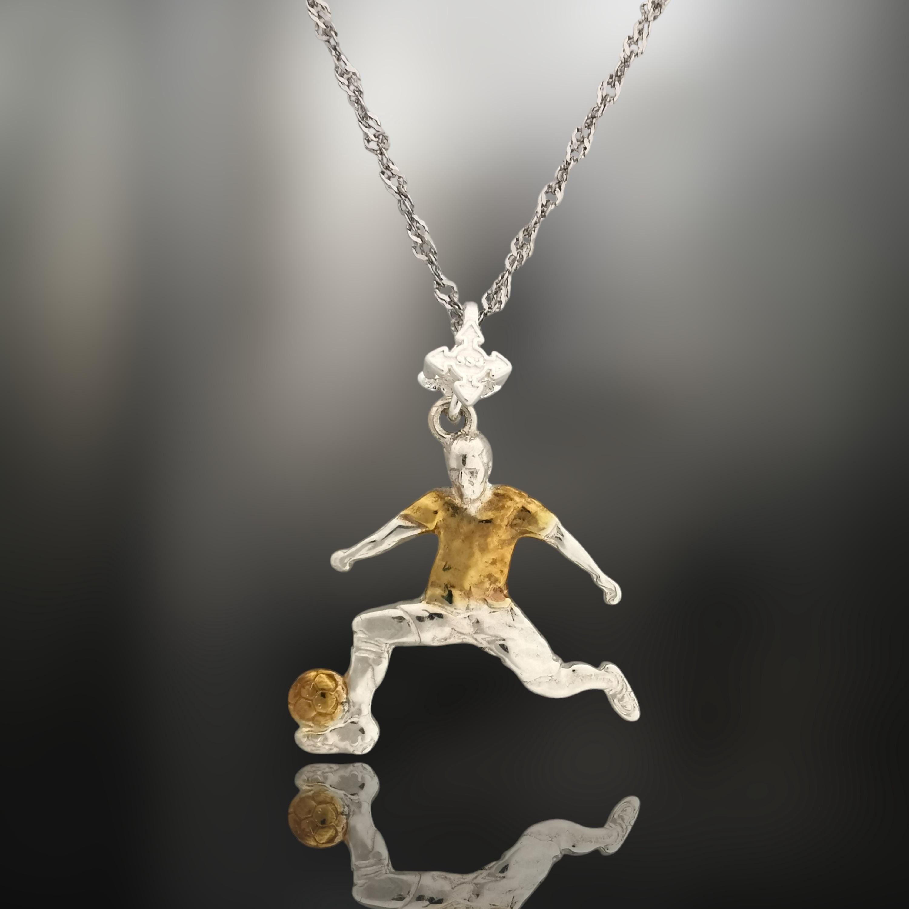 Football (Soccer) Jewelry Pendant for Men – 925 Silver with Partial Gold Plating – Handcrafted Sport Charm for Players – Necklace