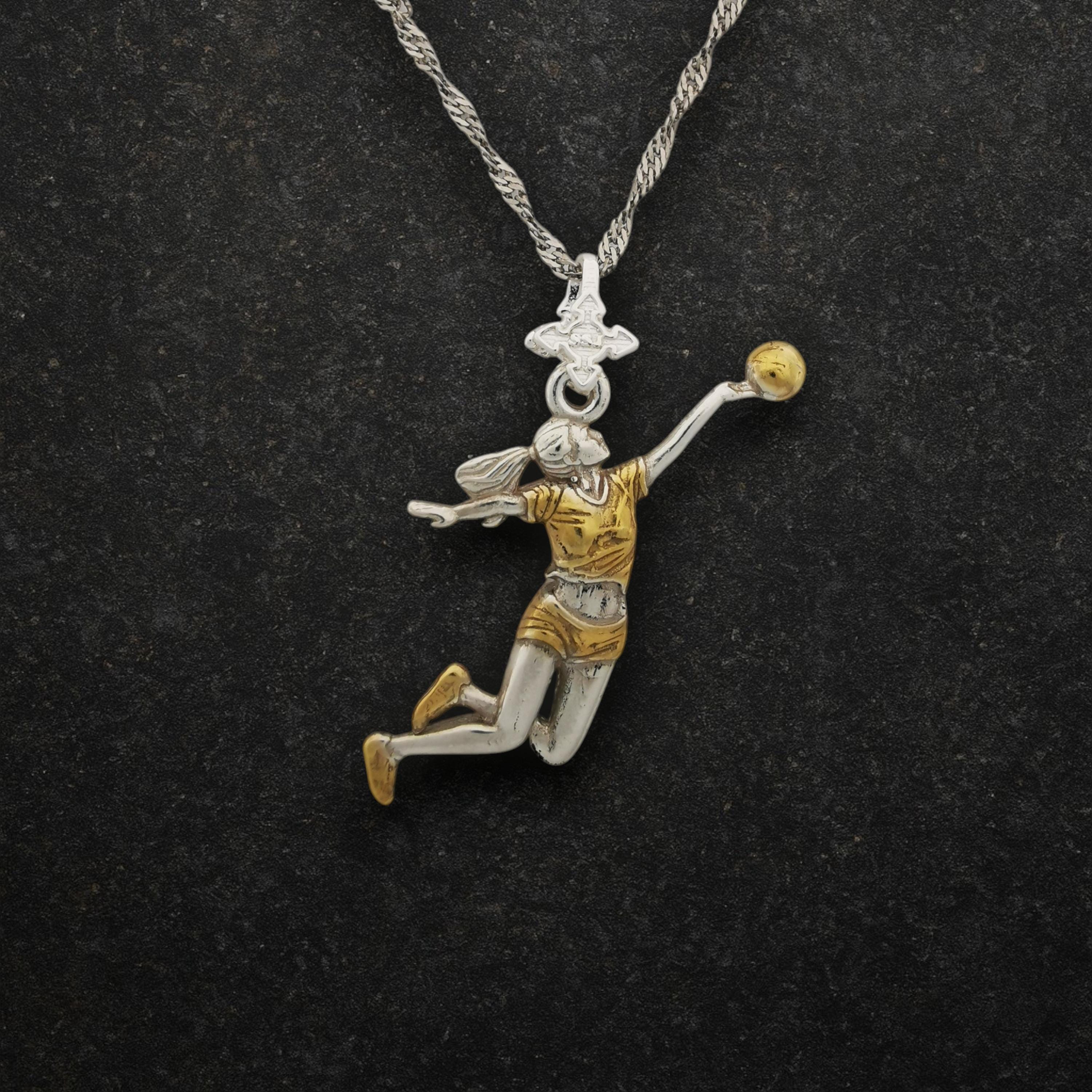 Volleyball Pendant for Women – 925 Silver with Partial Gold Plating – Handcrafted Sports Jewelry Gift for Players, Coaches & Fans – Necklace