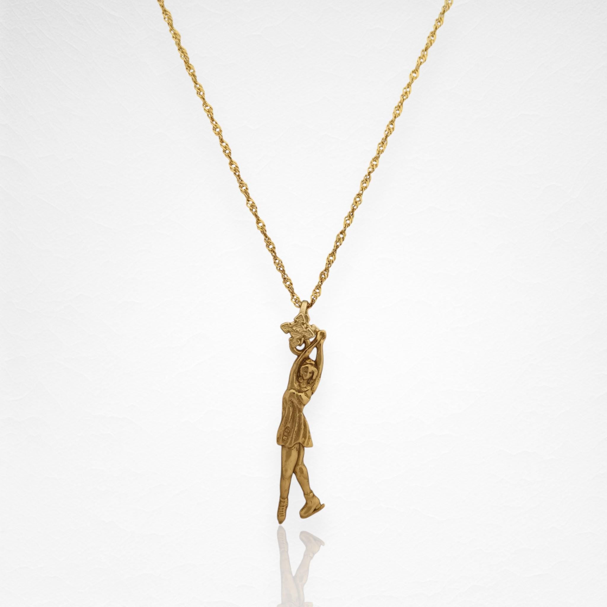 Figure Skating Jewelry Pendant for Girls – Gold-Plated 925 Silver Gift – Sports Charm for Skaters, Coaches & Fans – Necklace