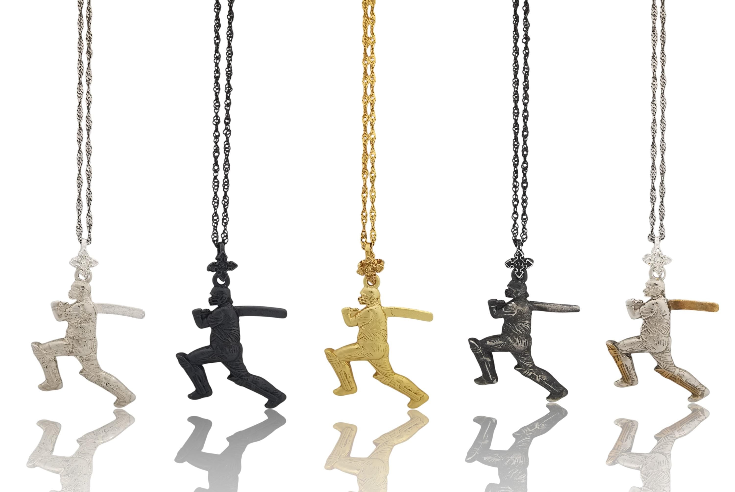 Cricket Necklace for Men – Gold-Plated 925 Silver Pendant – Sports Jewelry Gift for Batsmen, Fans, or Cricket Coaches