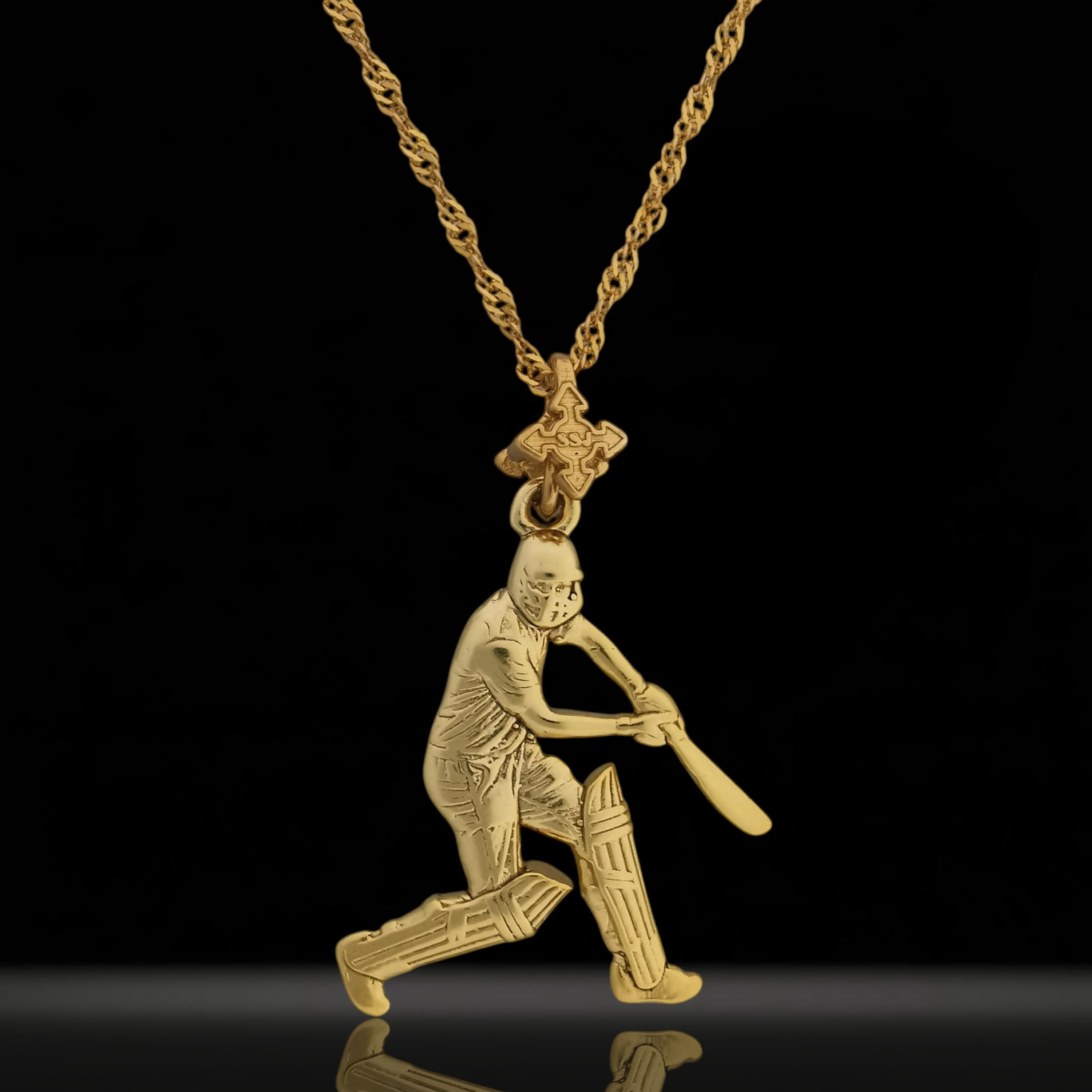Cricket Jewelry Pendant for Men – Gold-Plated 925 Silver Gift – Sports Accessory for Cricketers, Coaches and Fans – Necklace