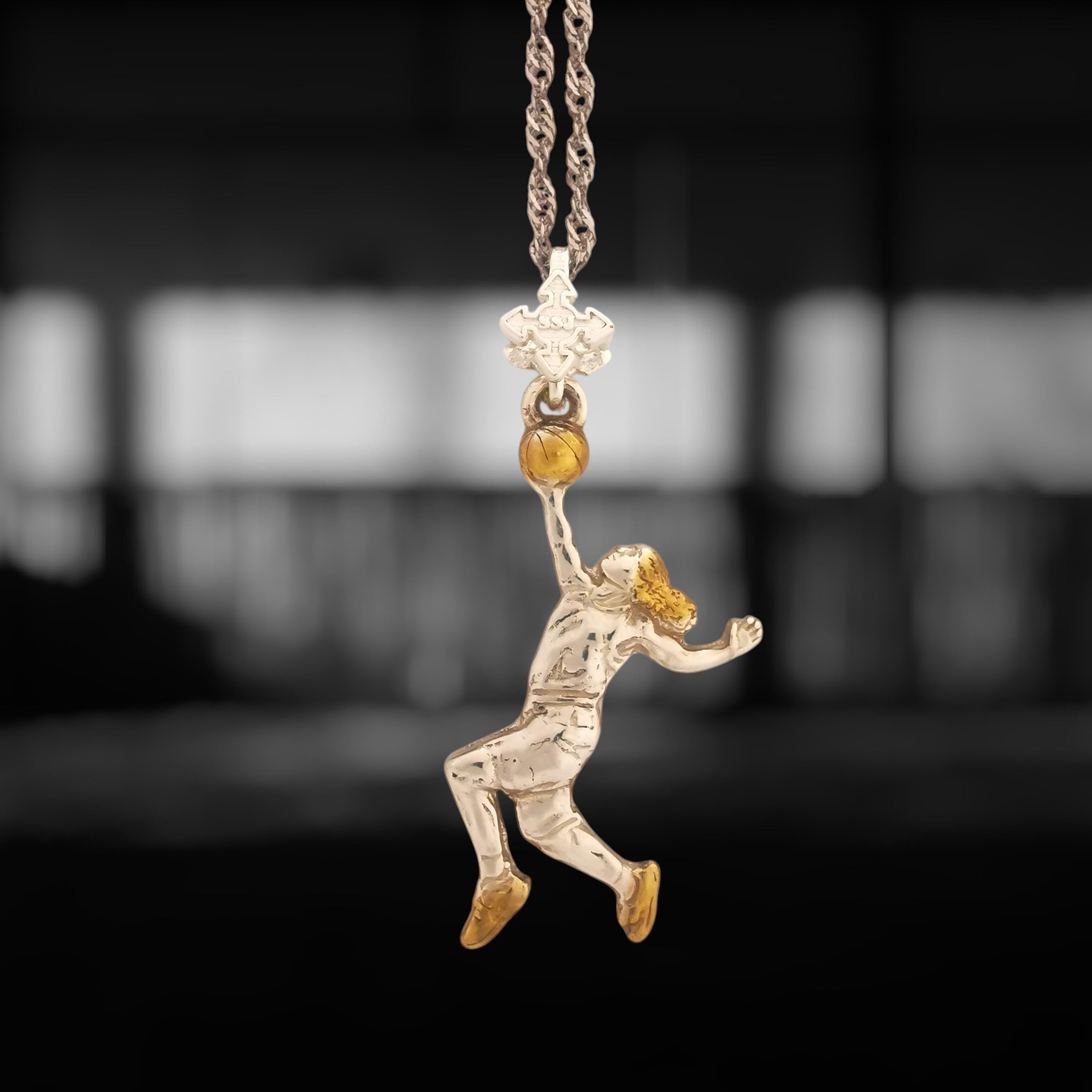 Basketball Jewelry Pendant for Women – Silver with Gold Accent 925 Gift – Elegant Sports Accessory for Girls and Players – Necklace