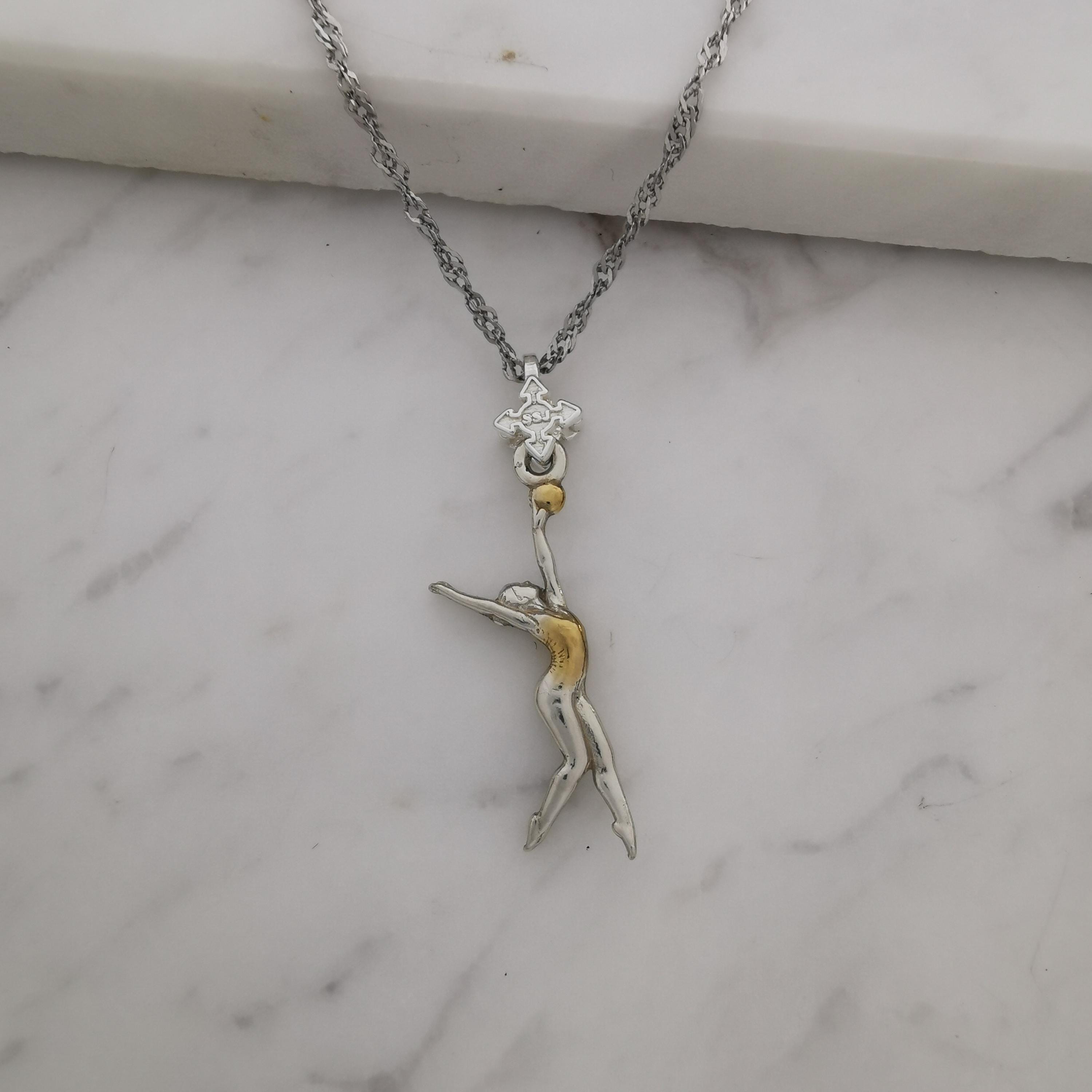 Rhythmic Gymnastics Jewelry Pendant for Women – 925 Silver with Partial Gold Plating – Ball Routine Sport Charm – Necklace