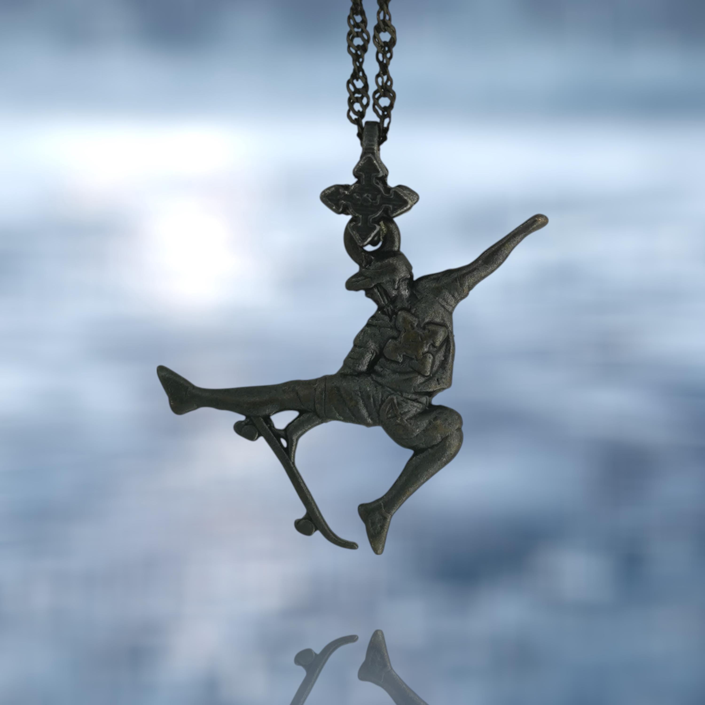 Skateboarding Jewelry Pendant for Men and Teen Boys – Oxidized Black 925 Silver Gift – Handcrafted Street Sports Accessory – Necklace