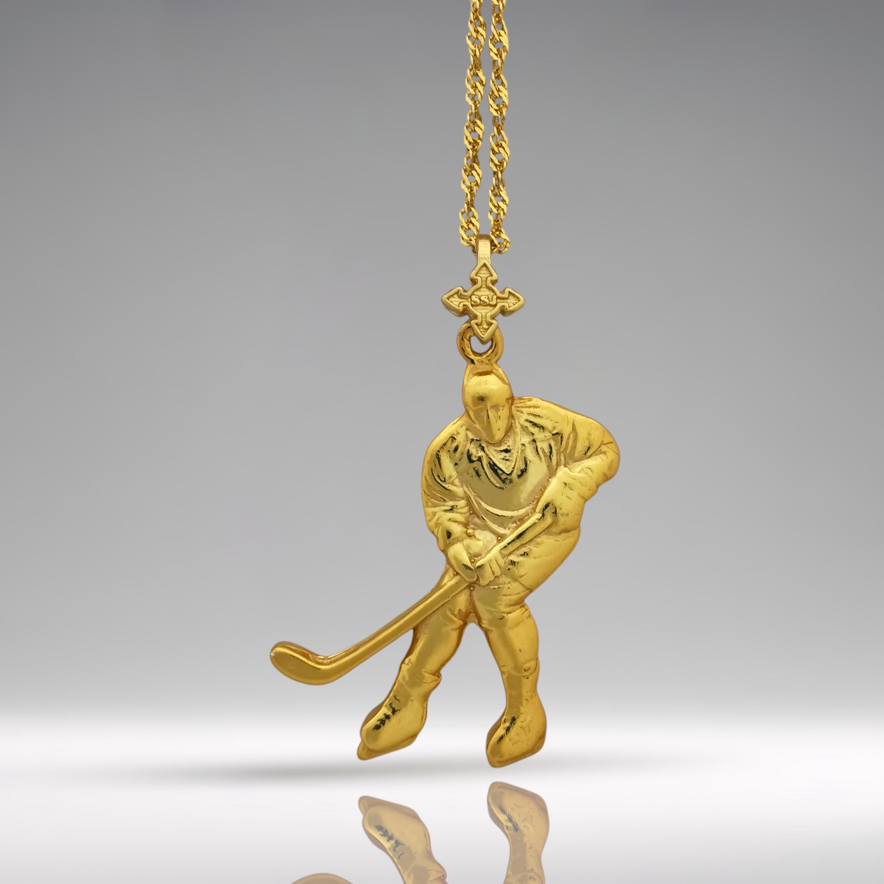 Ice Hockey Jewelry Pendant for Men – Gold-Plated 925 Silver Gift – Handcrafted Sport Charm for Players – Necklace